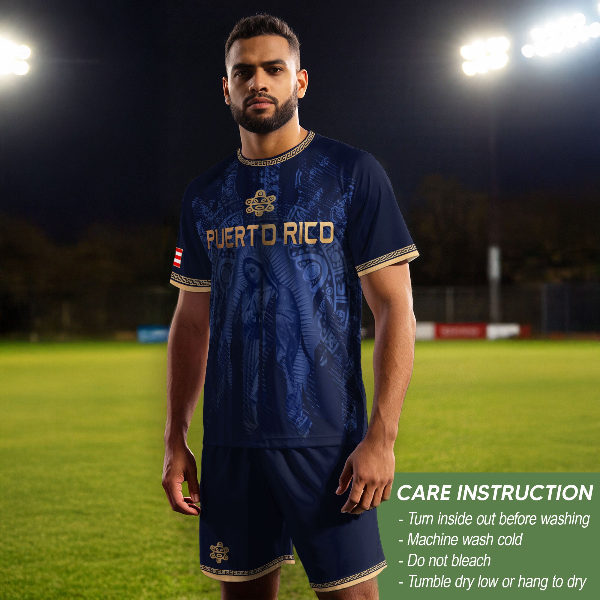Puerto Rico Jersey Virgin Mary Navy Gold Catholic Faith Taino Symbols Boricua Pride