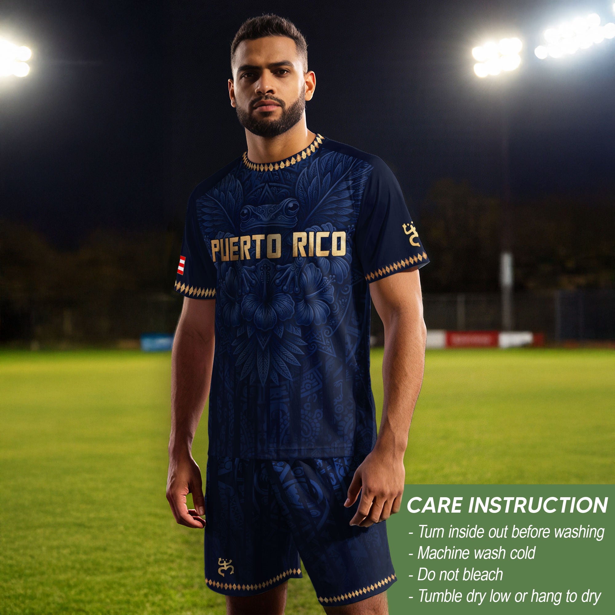 Camiseta de fútbol con máscara taína boricua azul marino de Puerto Rico, bandera tribal, orgullo nacional
