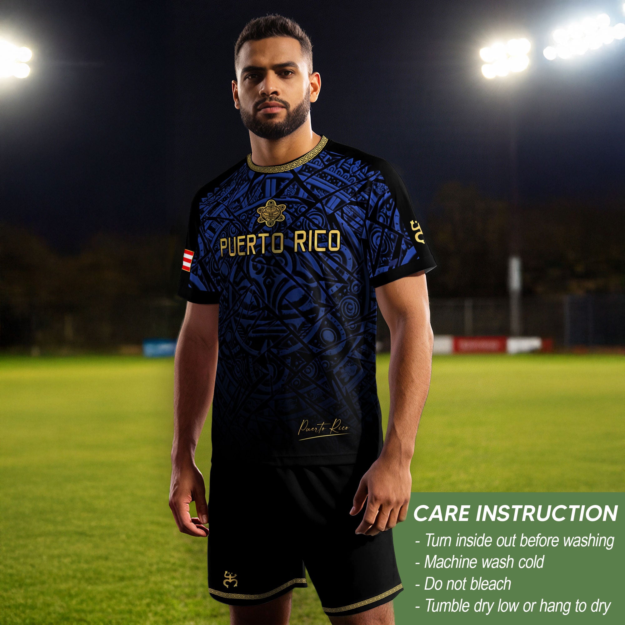 Camiseta de fútbol con máscara taína boricua azul marino de Puerto Rico, bandera tribal, orgullo nacional