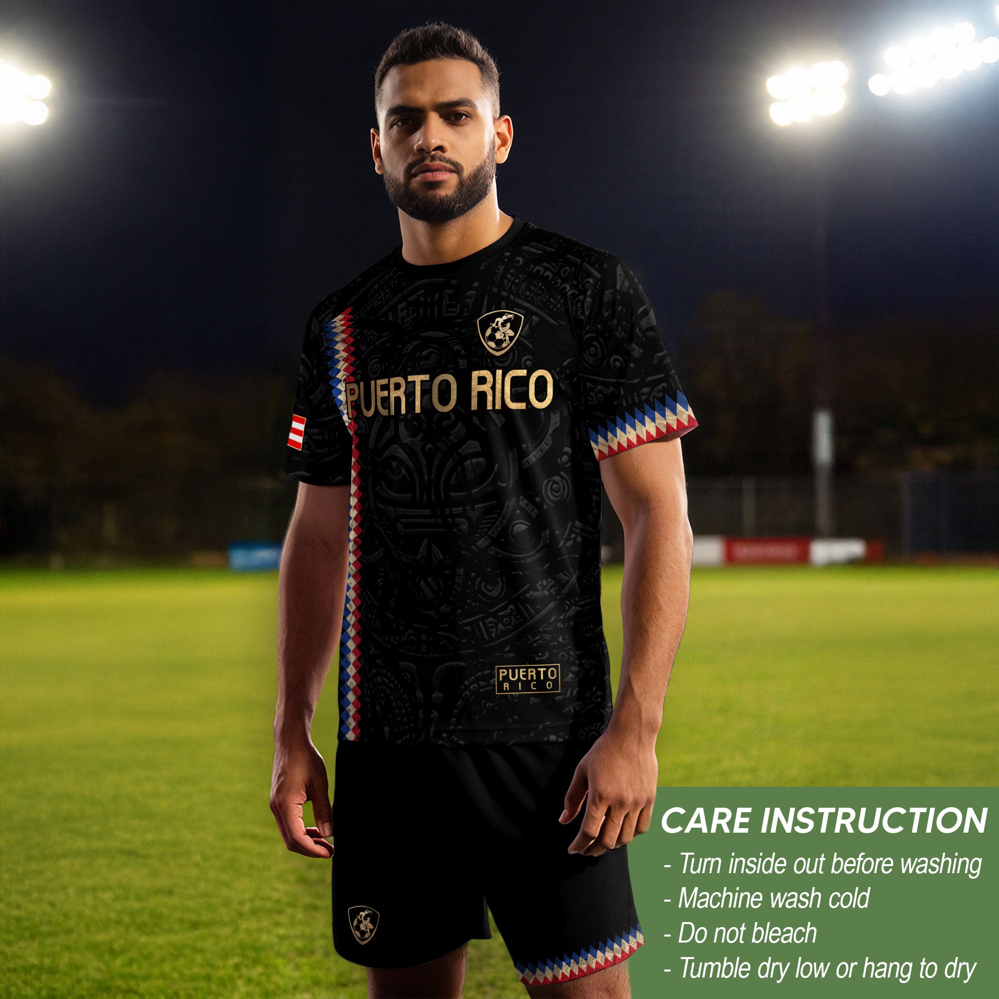 Camiseta de fútbol con máscara taína boricua azul marino de Puerto Rico, bandera tribal, orgullo nacional