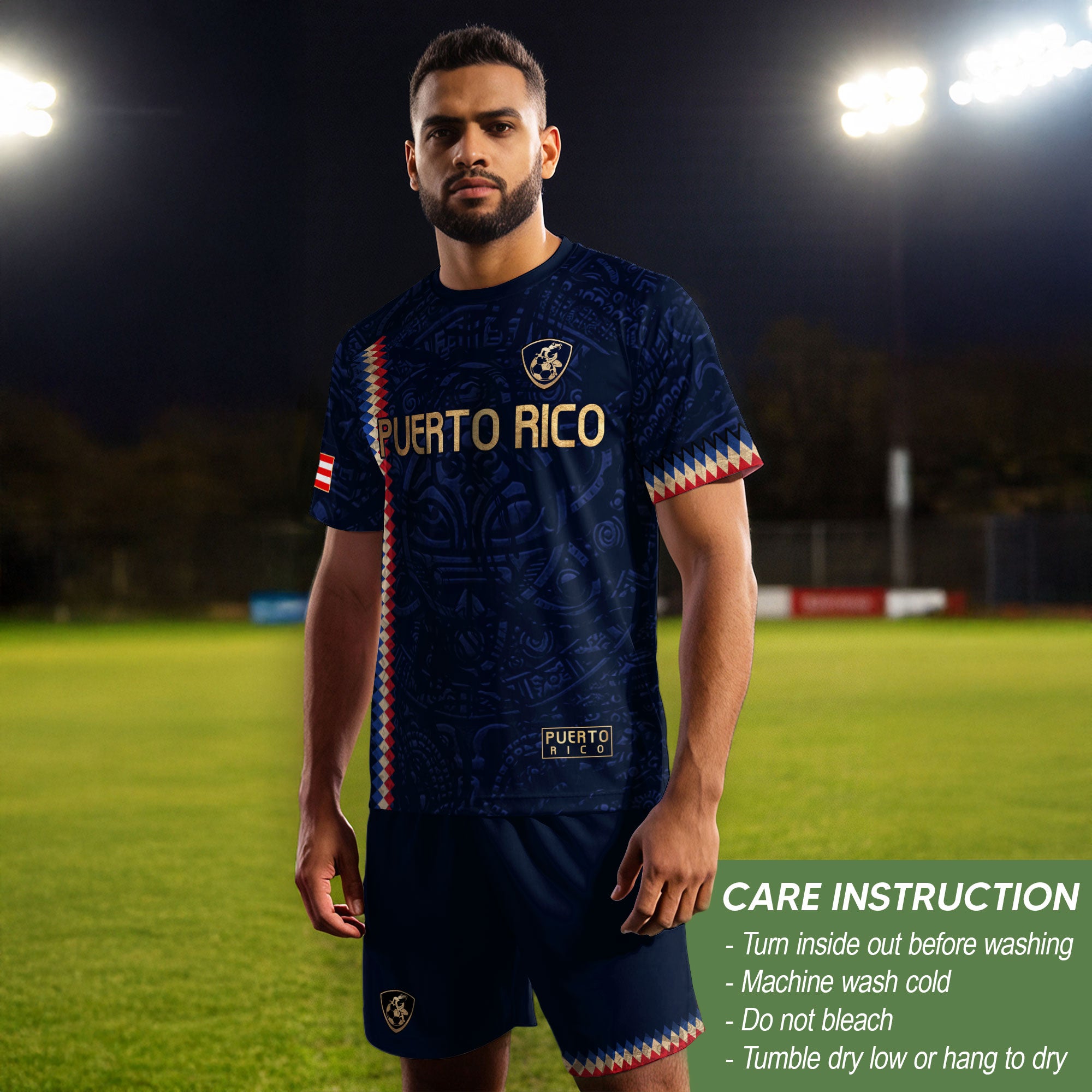 Puerto Rico Soccer Jersey Taino Turtle Navy Gold Chevron Pride Sportswear Tee