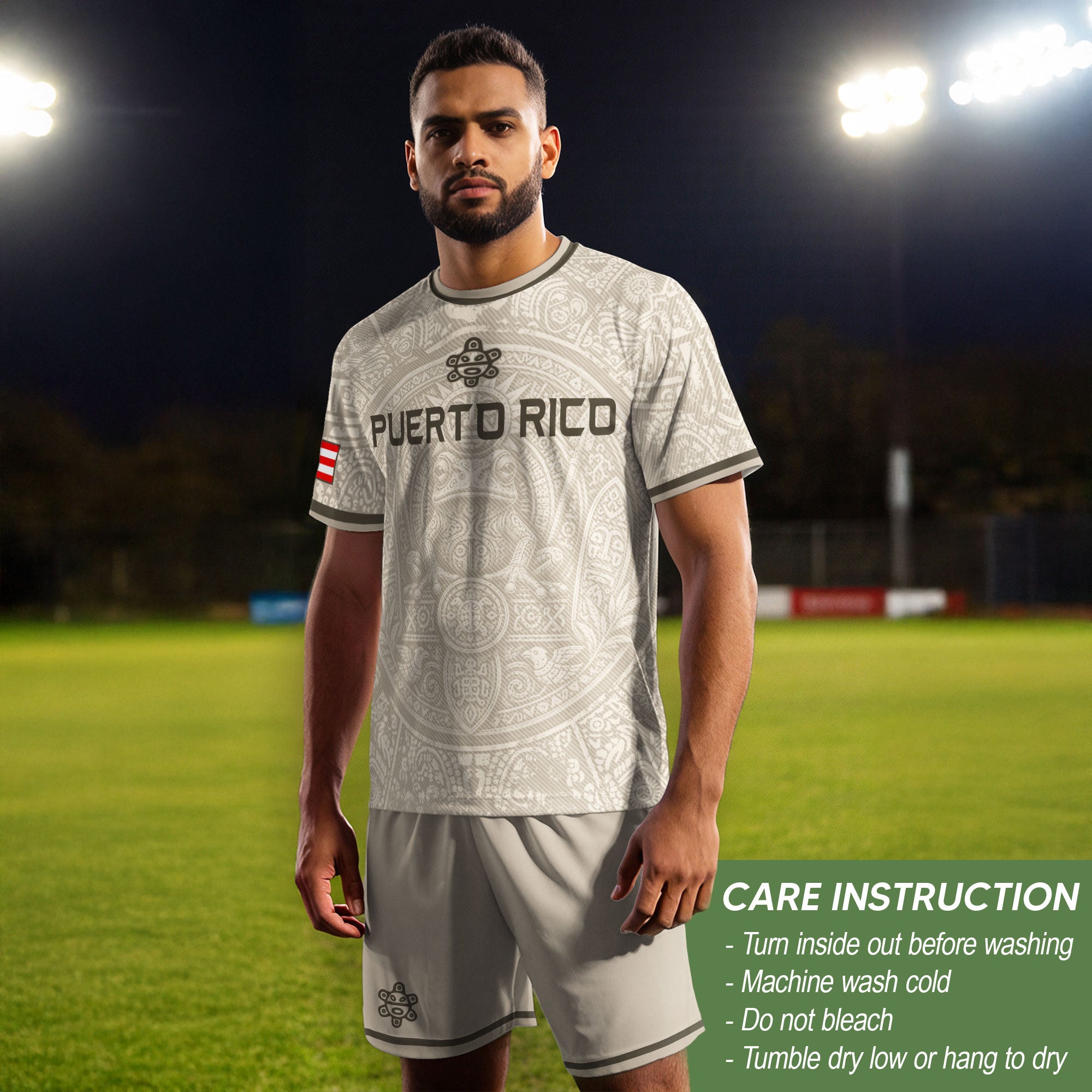 Beige Puerto Rico Soccer Jersey Coqui Frog Taino Sun Graphic Tee Puerto Rican Heritage