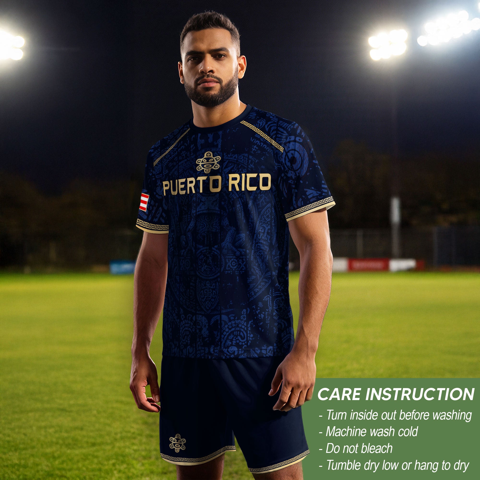 Navy Puerto Rico Soccer Jersey Taino Sea Turtle Tribal Art Pride Men Graphic Tee