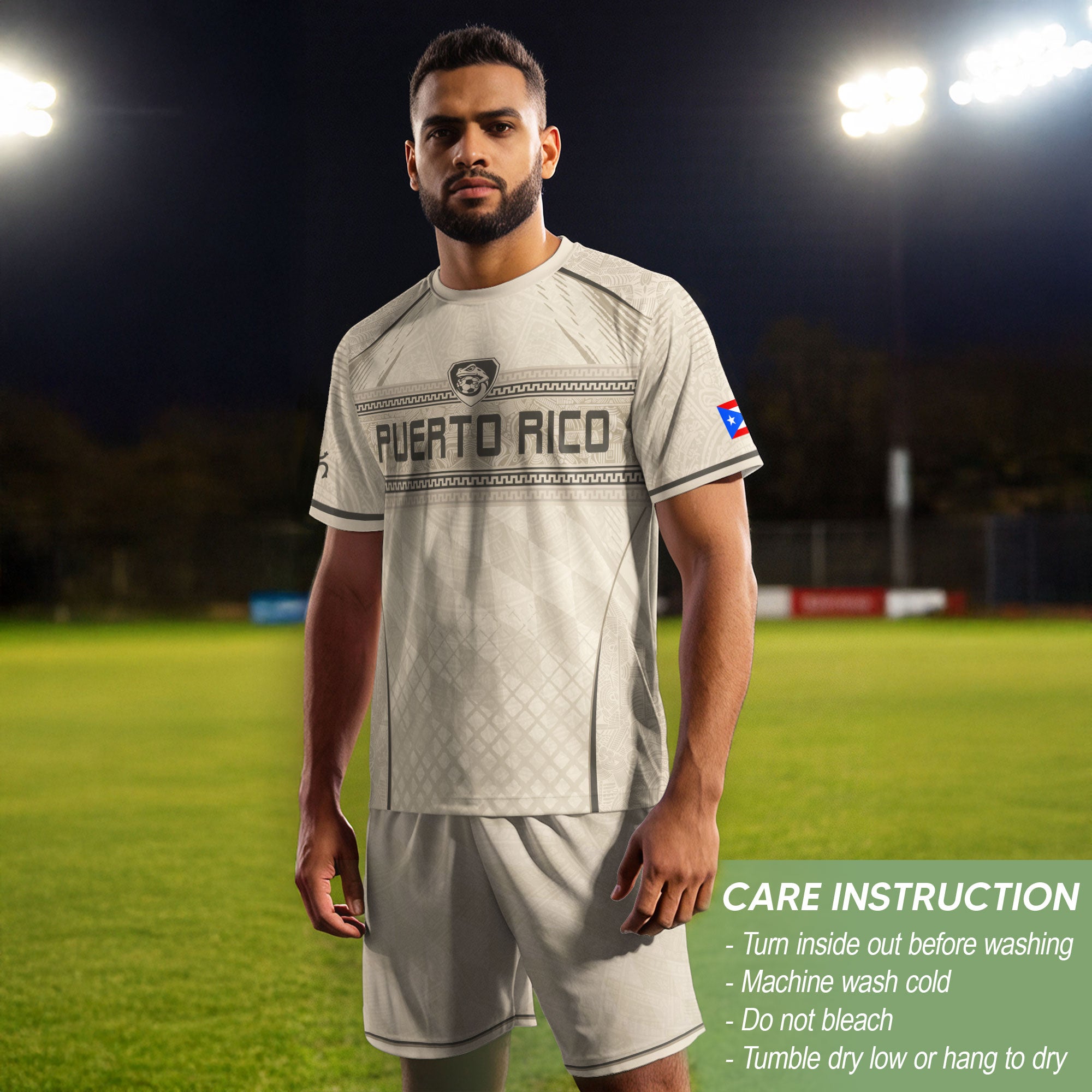 Puerto Rico Jersey - Beige Coqui Frog & Taino Tribal Pattern Sportswear Shirt