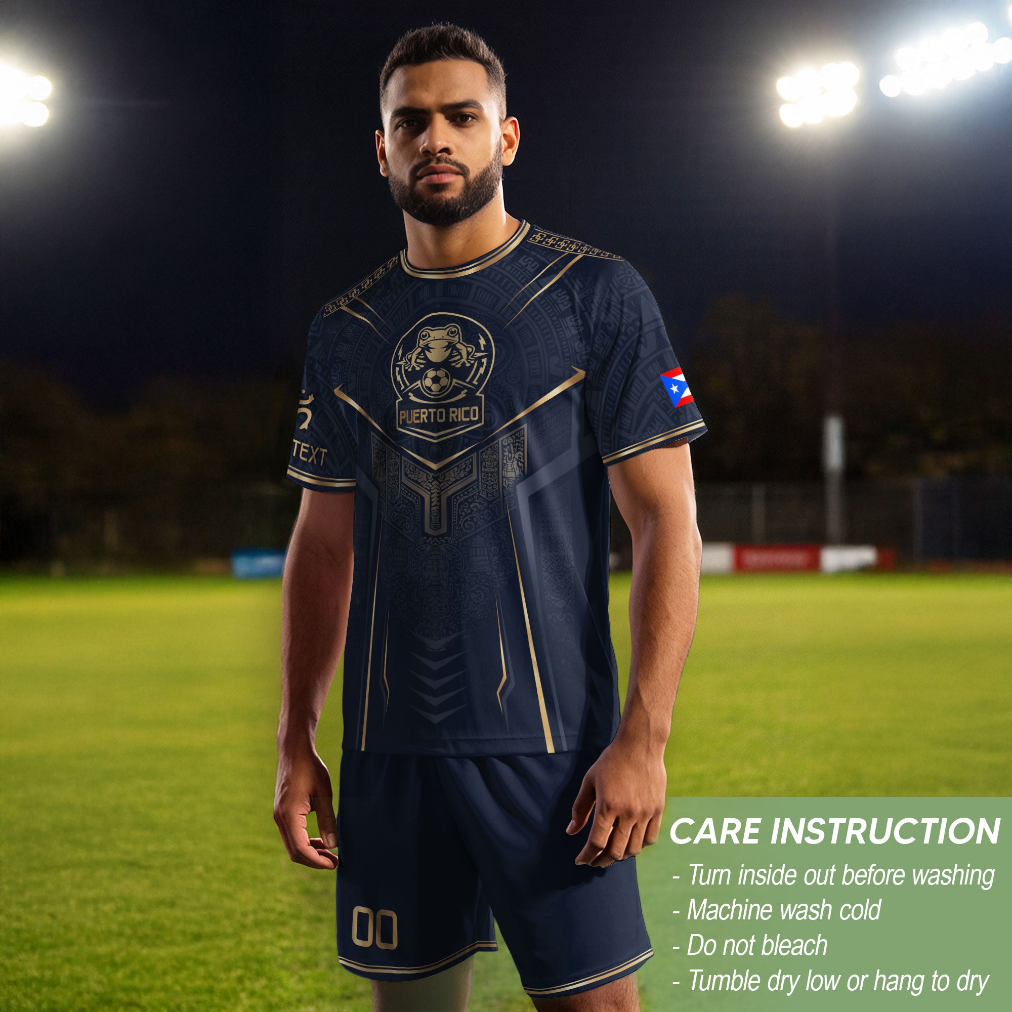 Personalized Puerto Rico Soccer Jersey Taino Coqui Frog Navy Gold Football Shirt
