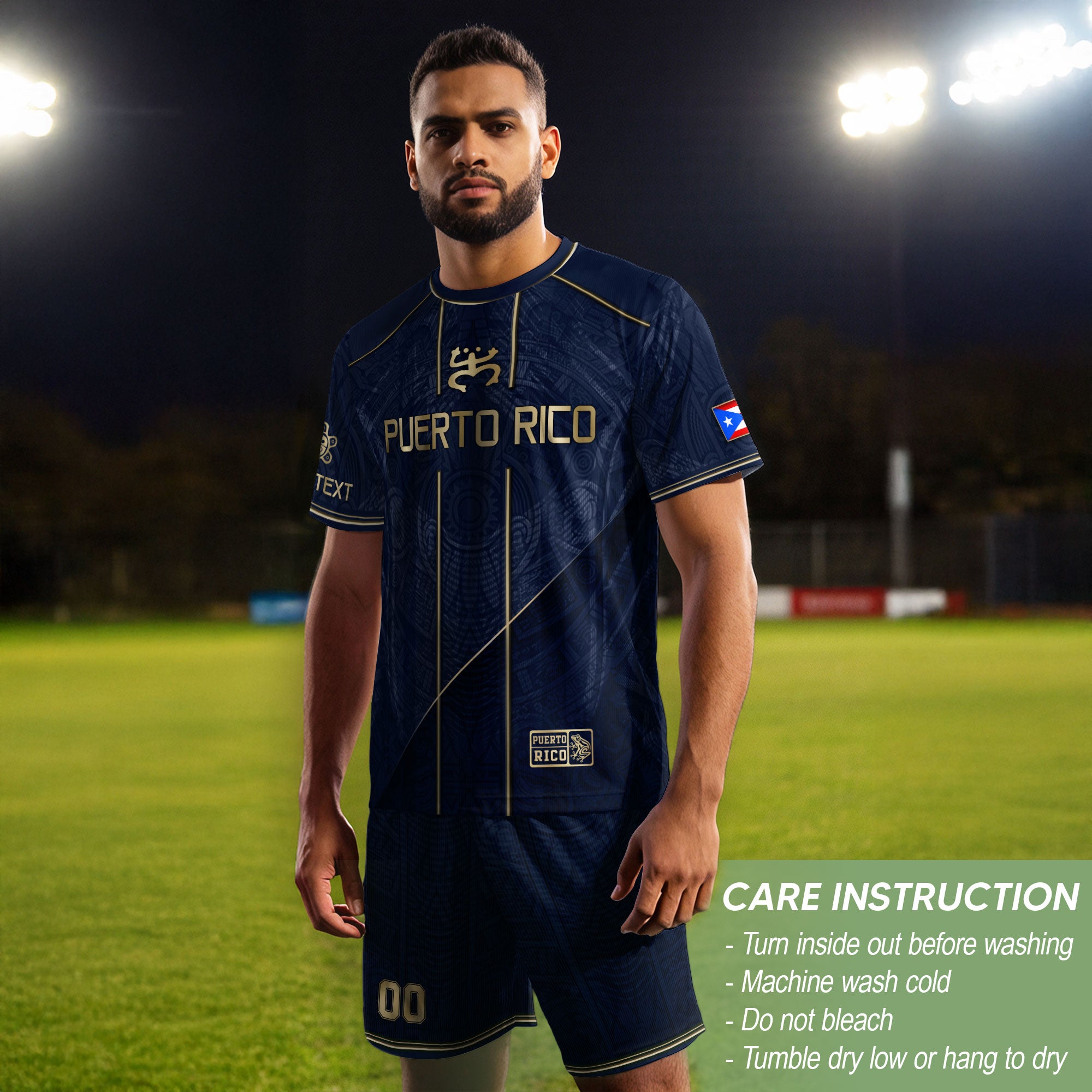 Puerto Rico Soccer Jersey Navy Gold Taino Symbol Personalized Football Shirt