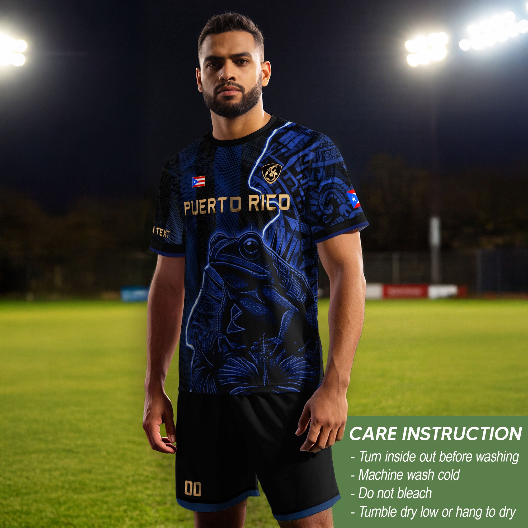 Custom Name Puerto Rico Jersey Lightning Navy Coqui Frog Sportswear