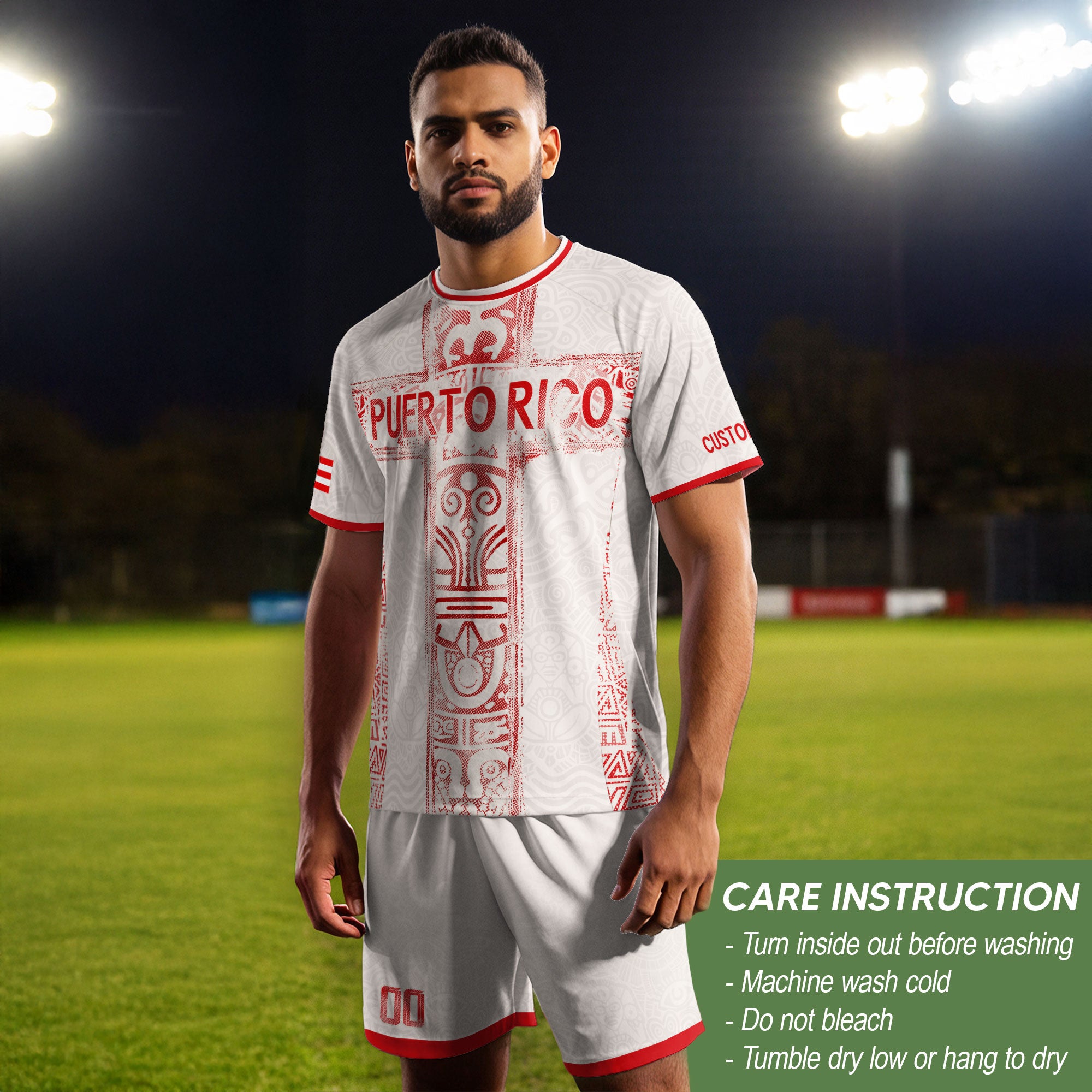 Custom Puerto Rico Soccer Jersey Beige Red – Puerto Rico Shirt, Jersey Men & Women, Puerto Rican T-Shirt