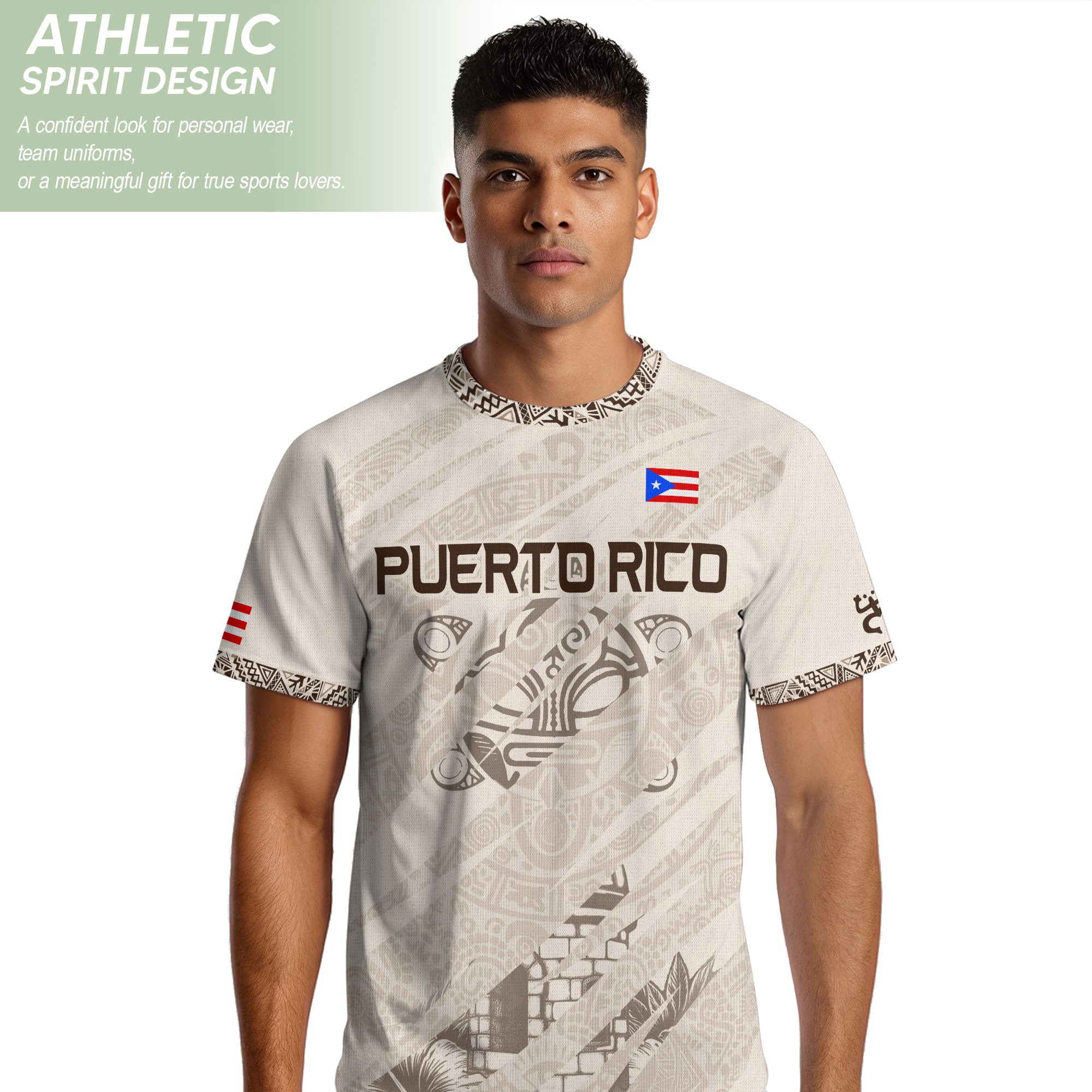 Puerto Rico Taino Coqui Jersey - White Heritage Boricua Tribal Print Performance Shirt