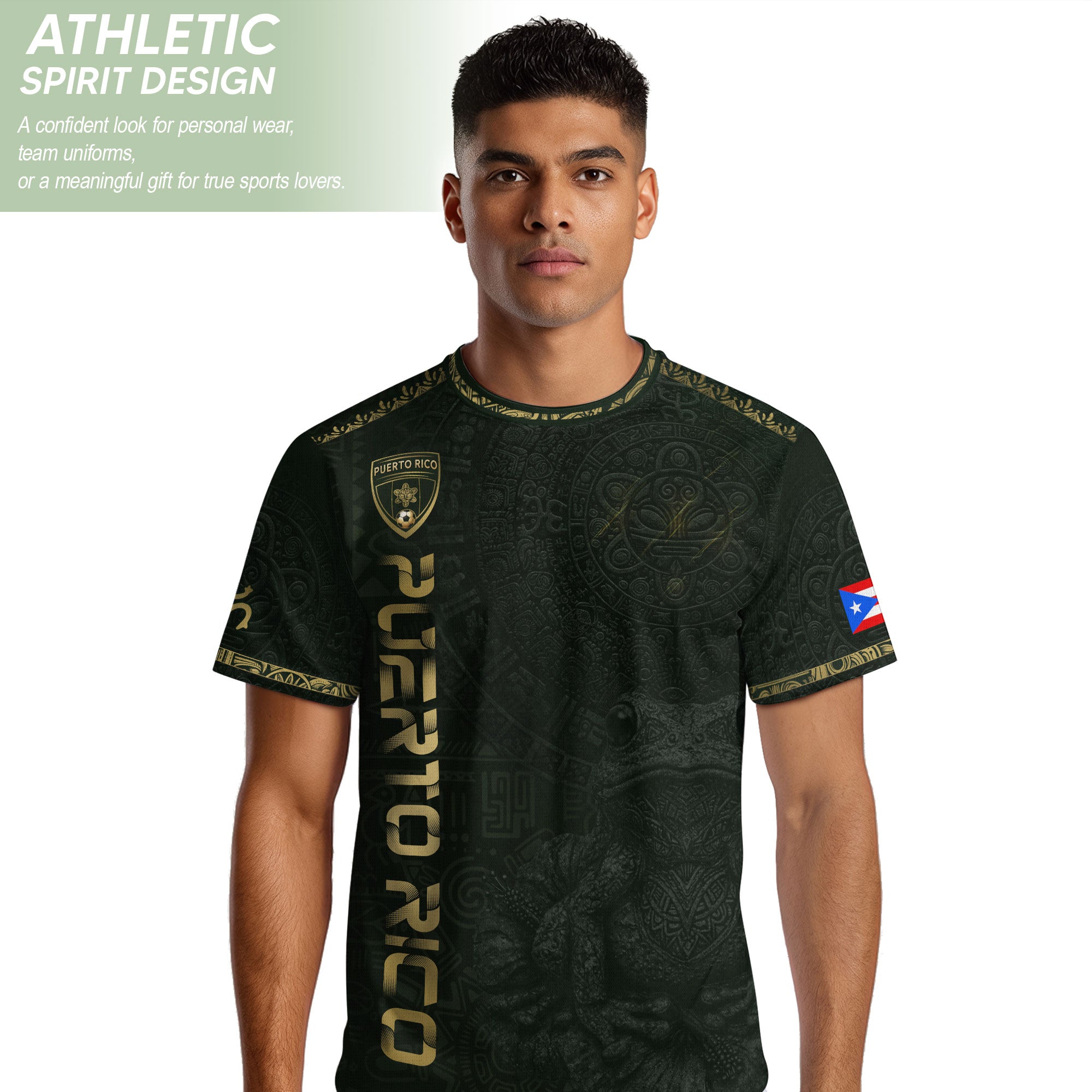Puerto Rico Soccer Jersey Green Gold Coqui Frog Taino Sun Heritage Football Shirt