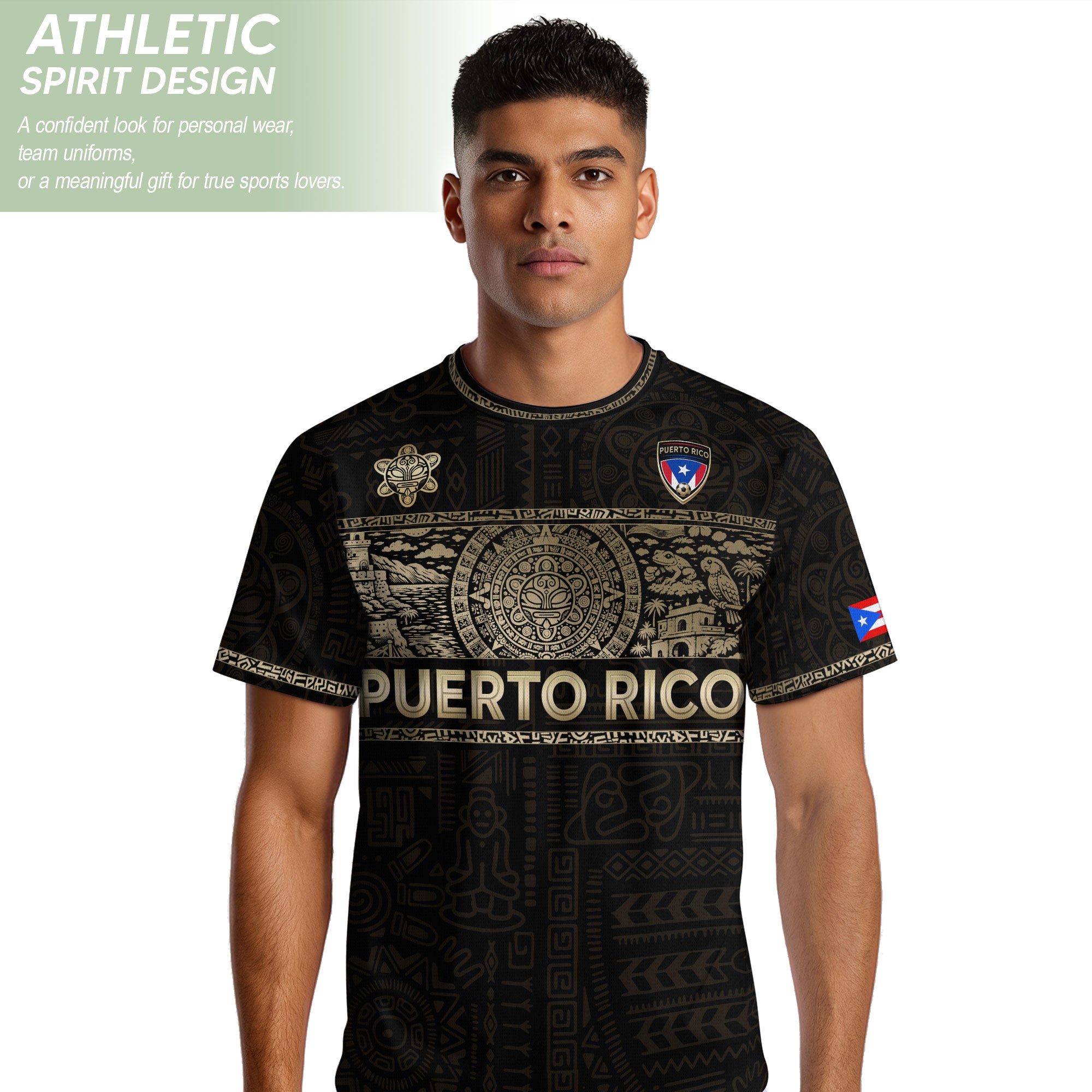 Puerto Rico Soccer Jersey - Black Taino Culture Heritage Gold Edition Football Shirt