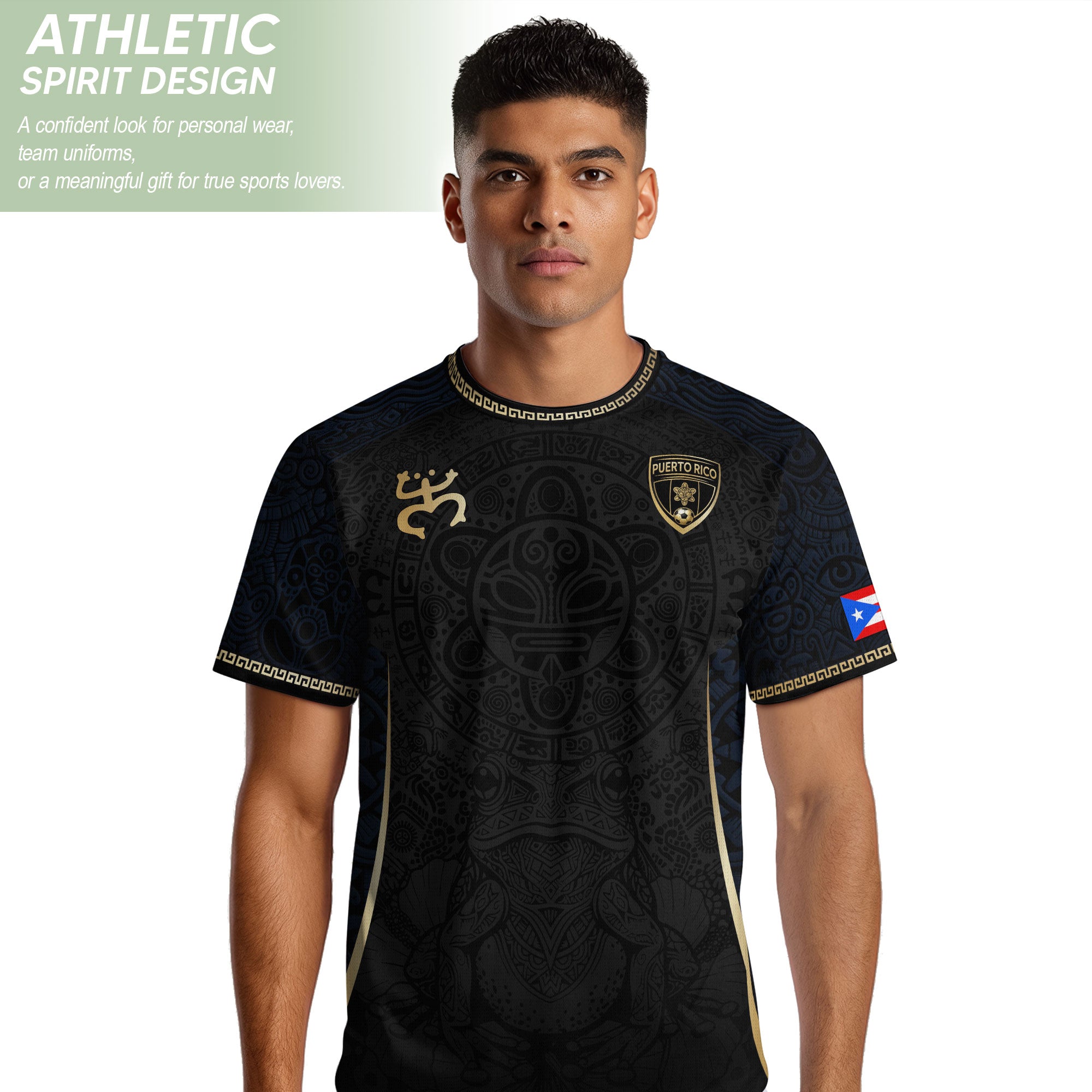 Puerto Rico Soccer Jersey - Elite Navy Gold Taino Symbol Boricua Heritage Apparel