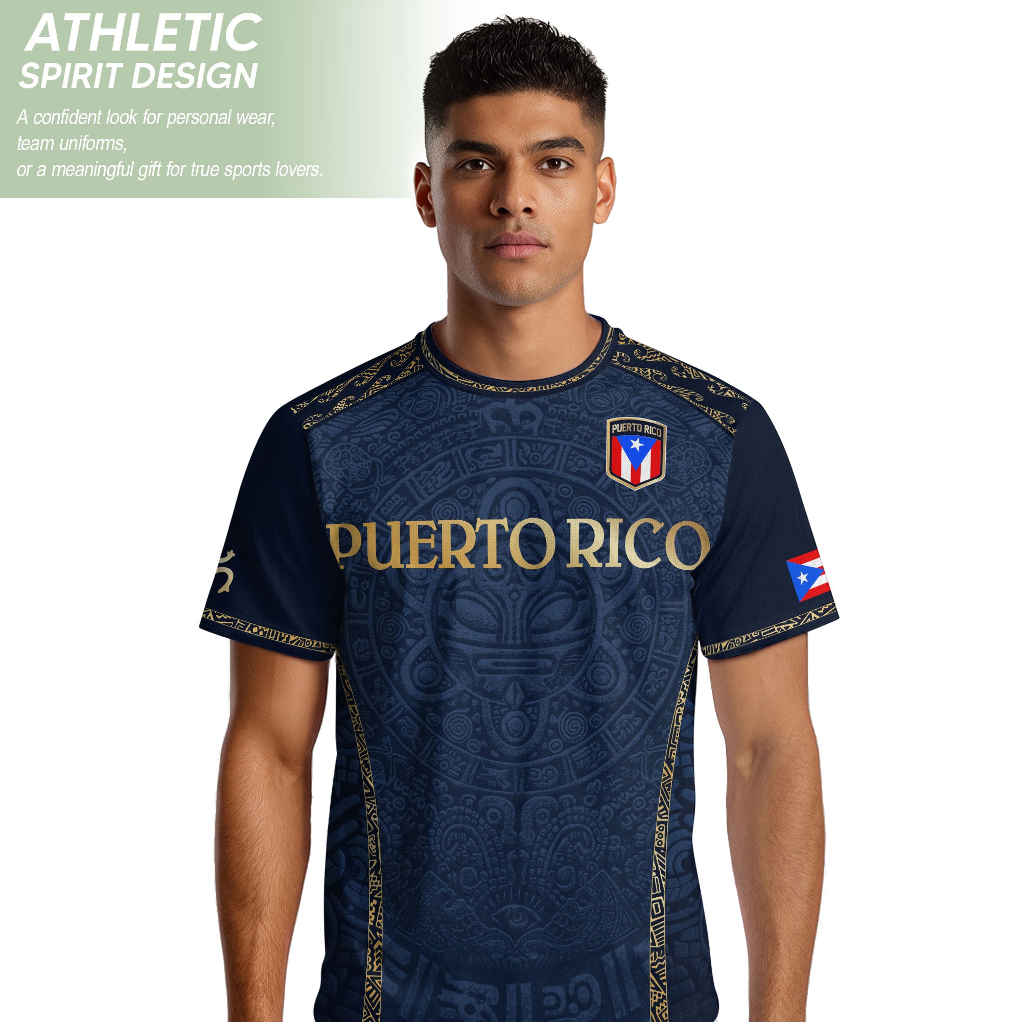 Puerto Rico Soccer Jersey - Navy and Gold Taino Sun Heritage Football Shirt