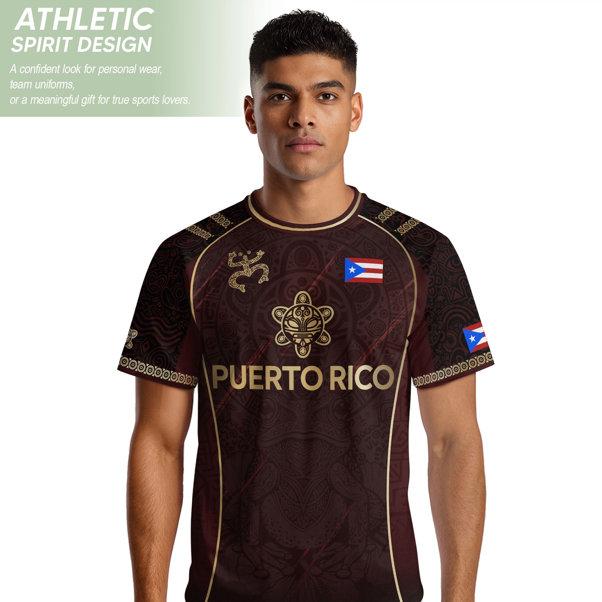 Puerto Rico Soccer Jersey - Maroon Taino Art Coqui Frog Boricua Pride Shirt