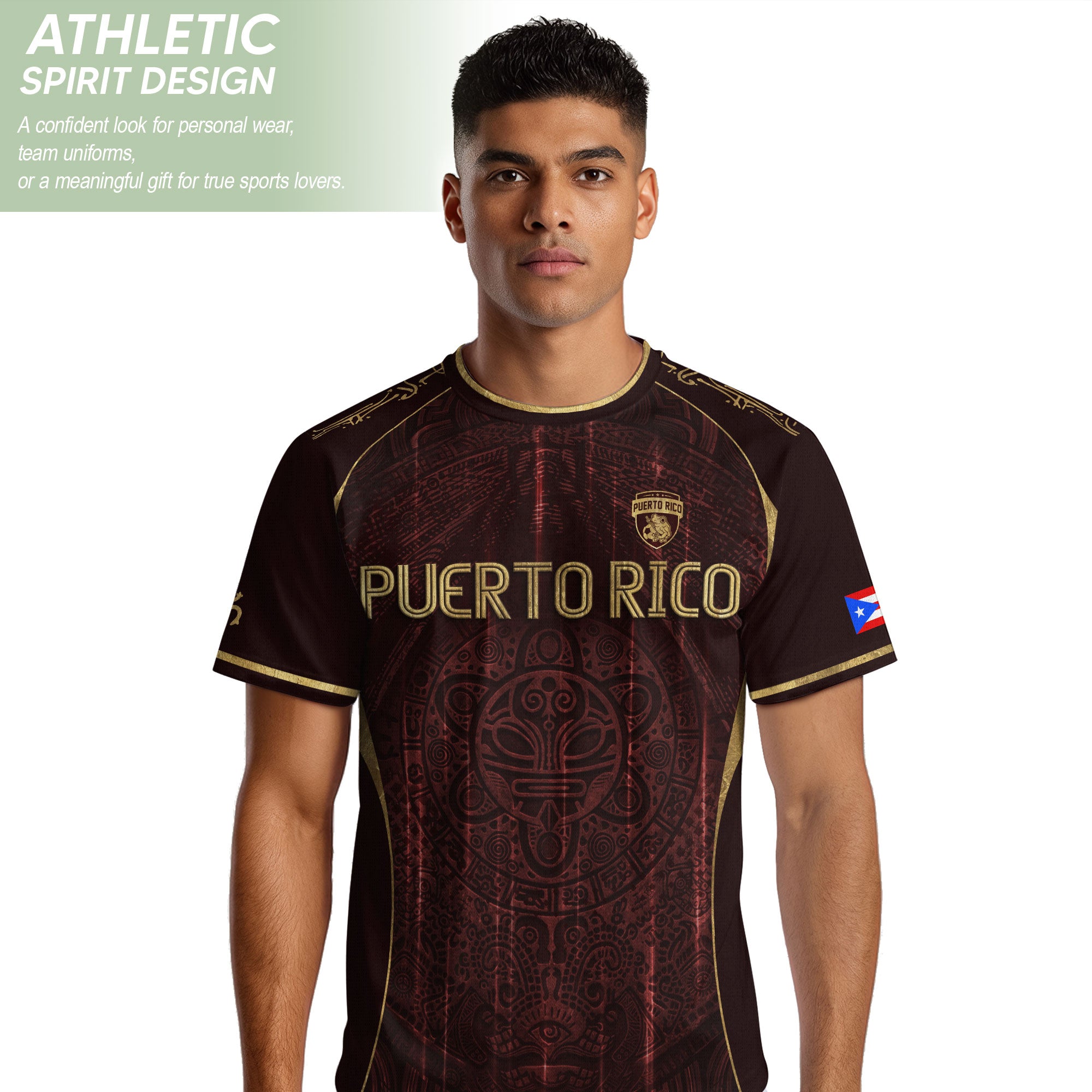 Puerto Rico Soccer Jersey - Elite Maroon Gold Edition Taino Symbol Training Heritage Shirt