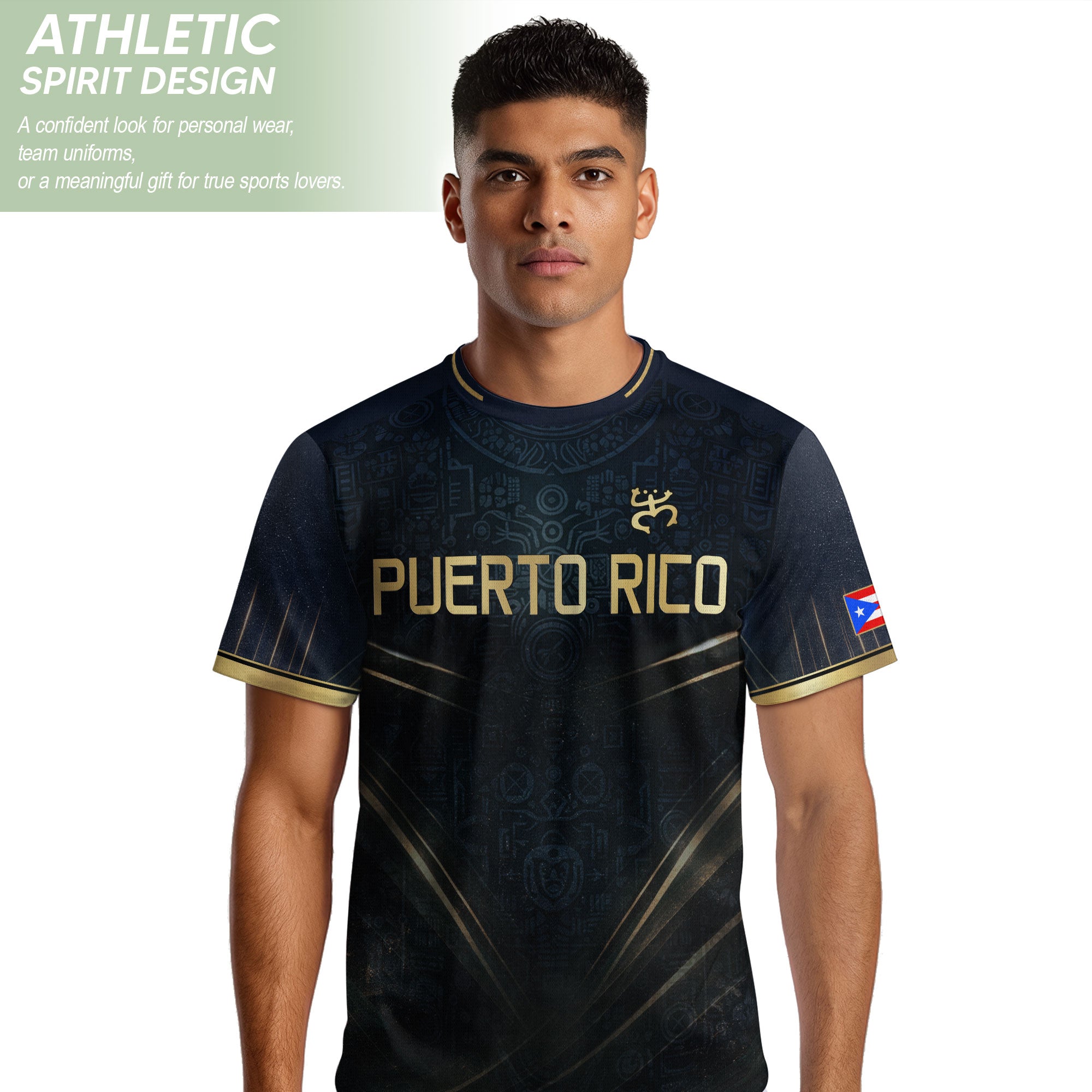 Puerto Rico Soccer Jersey - Elite Navy Gold V-Line Taino Heritage Sportswear