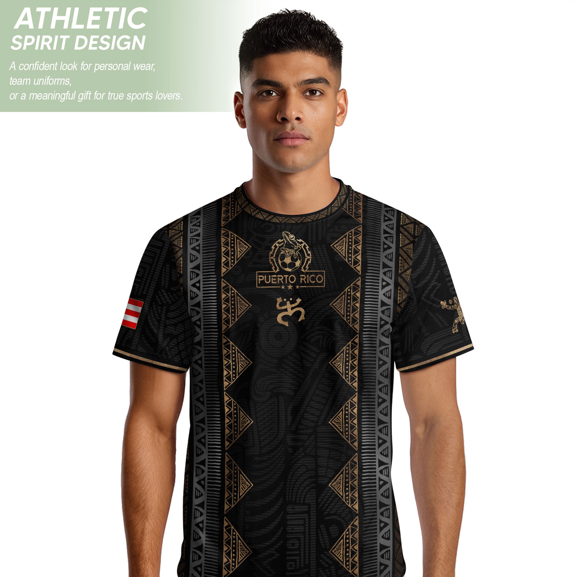 Black Puerto Rico Soccer Jersey - Vertical Taino Tribal Stripe Coqui Heritage Shirt