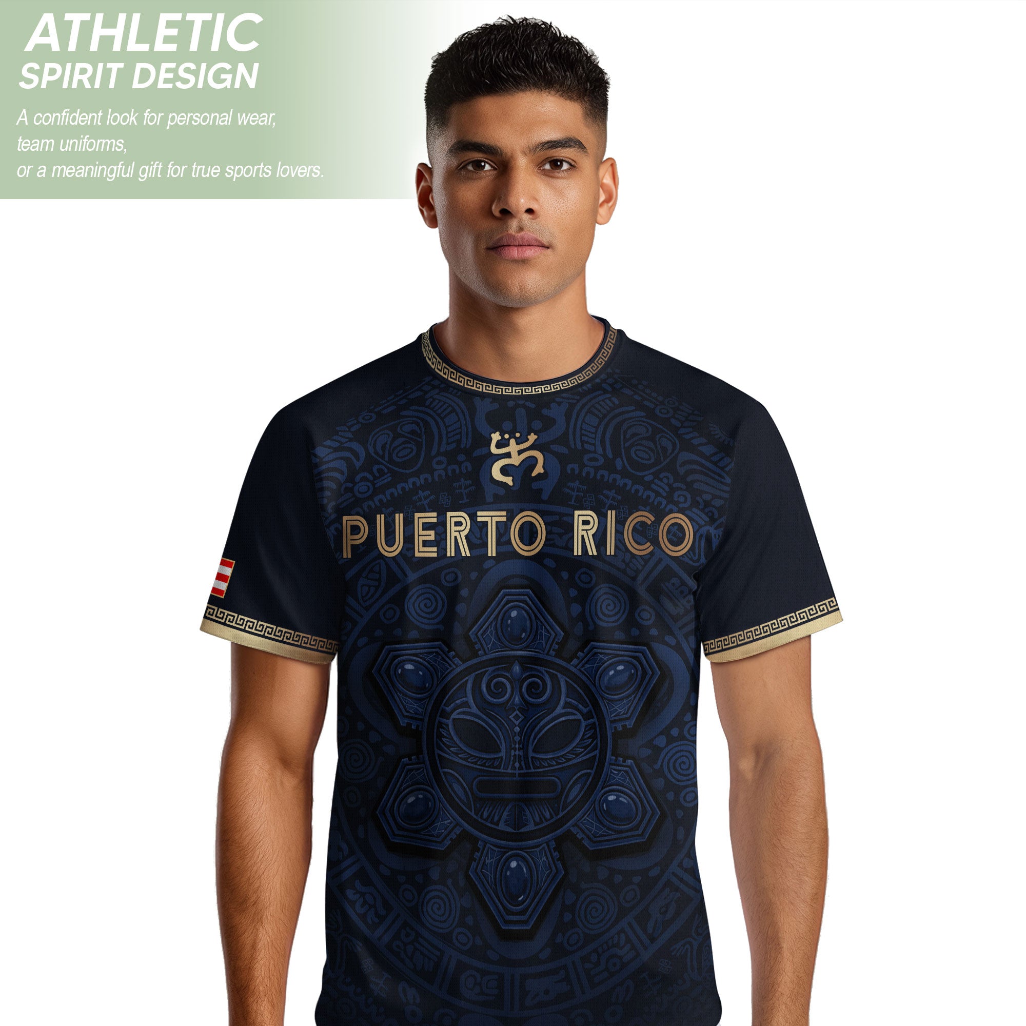 Puerto Rico Soccer Jersey Navy Gold Taino Sun Pattern National Pride Gear