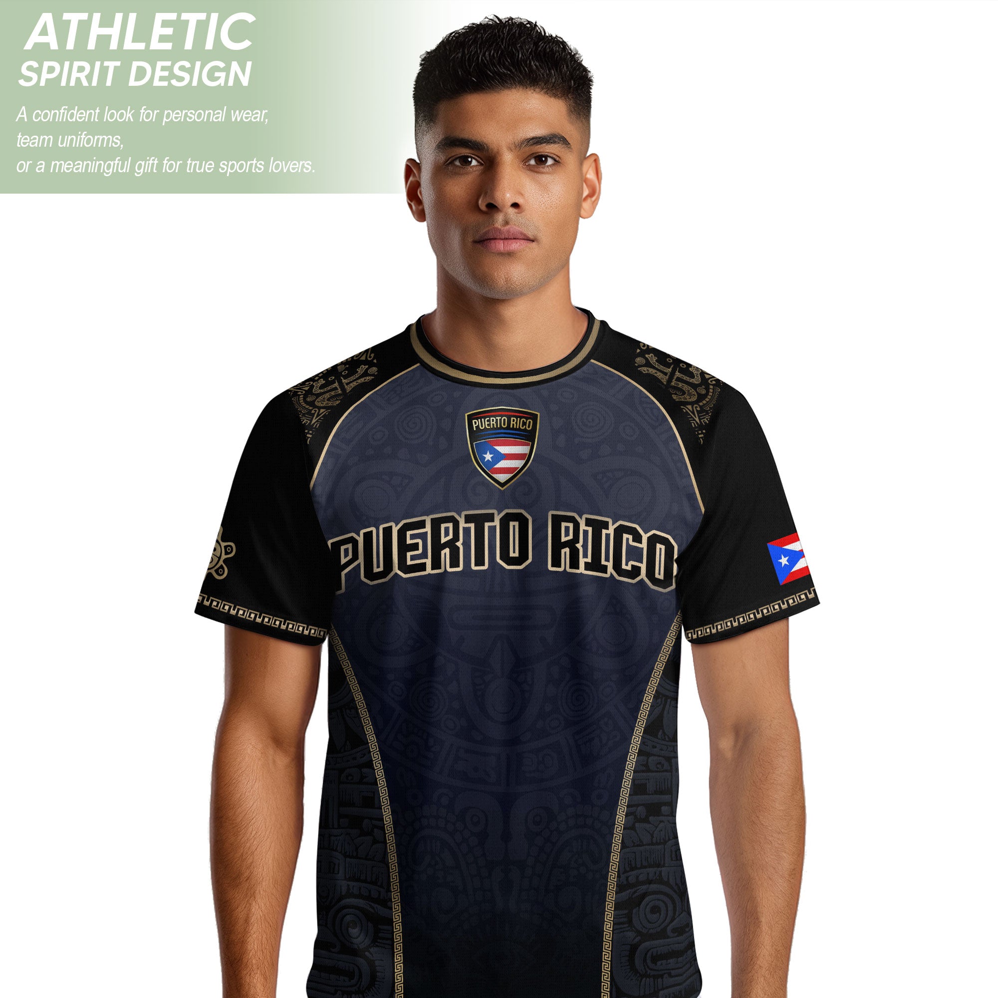Puerto Rico Heritage Navy Gold Taino Graphic Pattern Coqui Pride Soccer Jersey