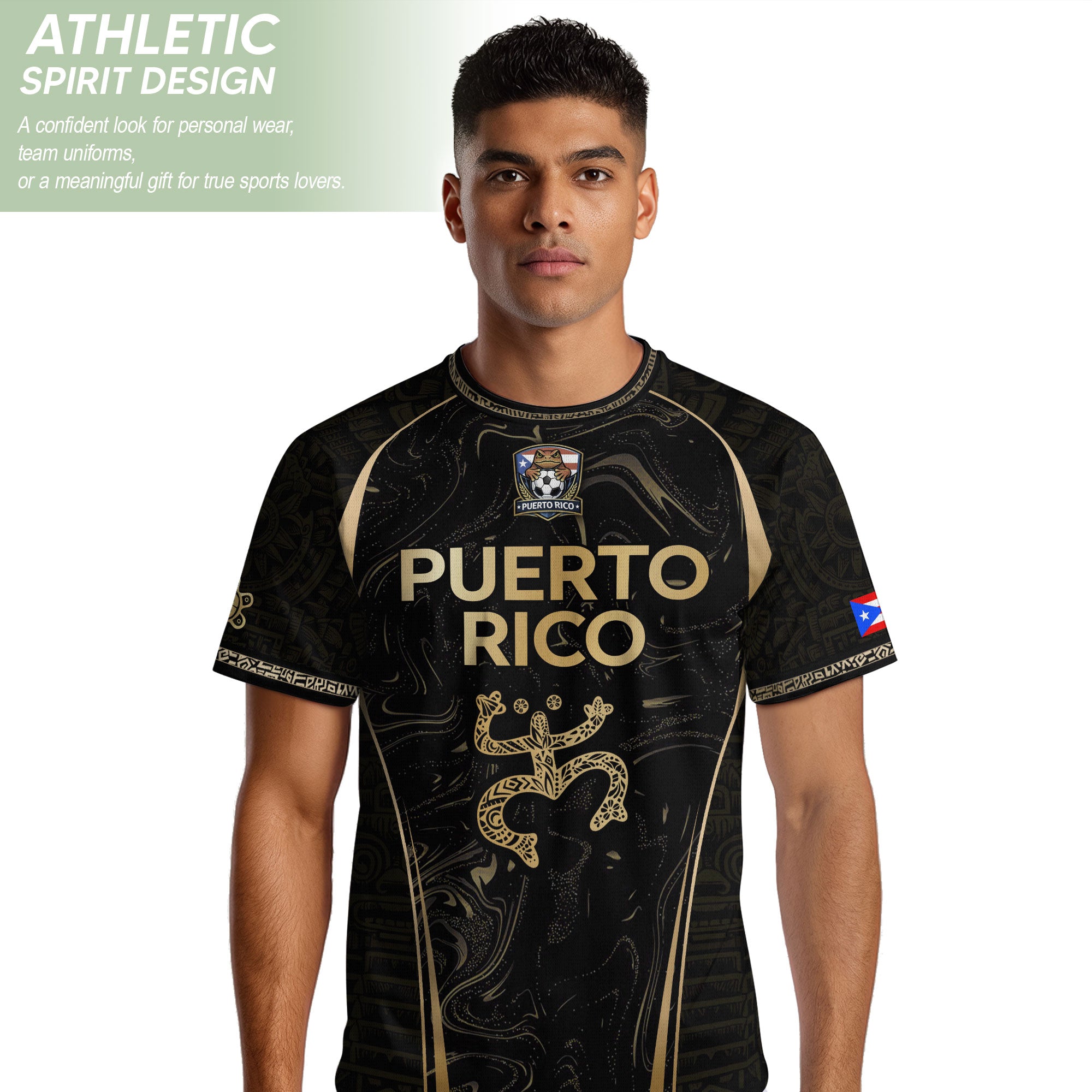 Puerto Rico Heritage Black Gold Coqui Taino Graphic Marble Pattern Pride Soccer Jersey