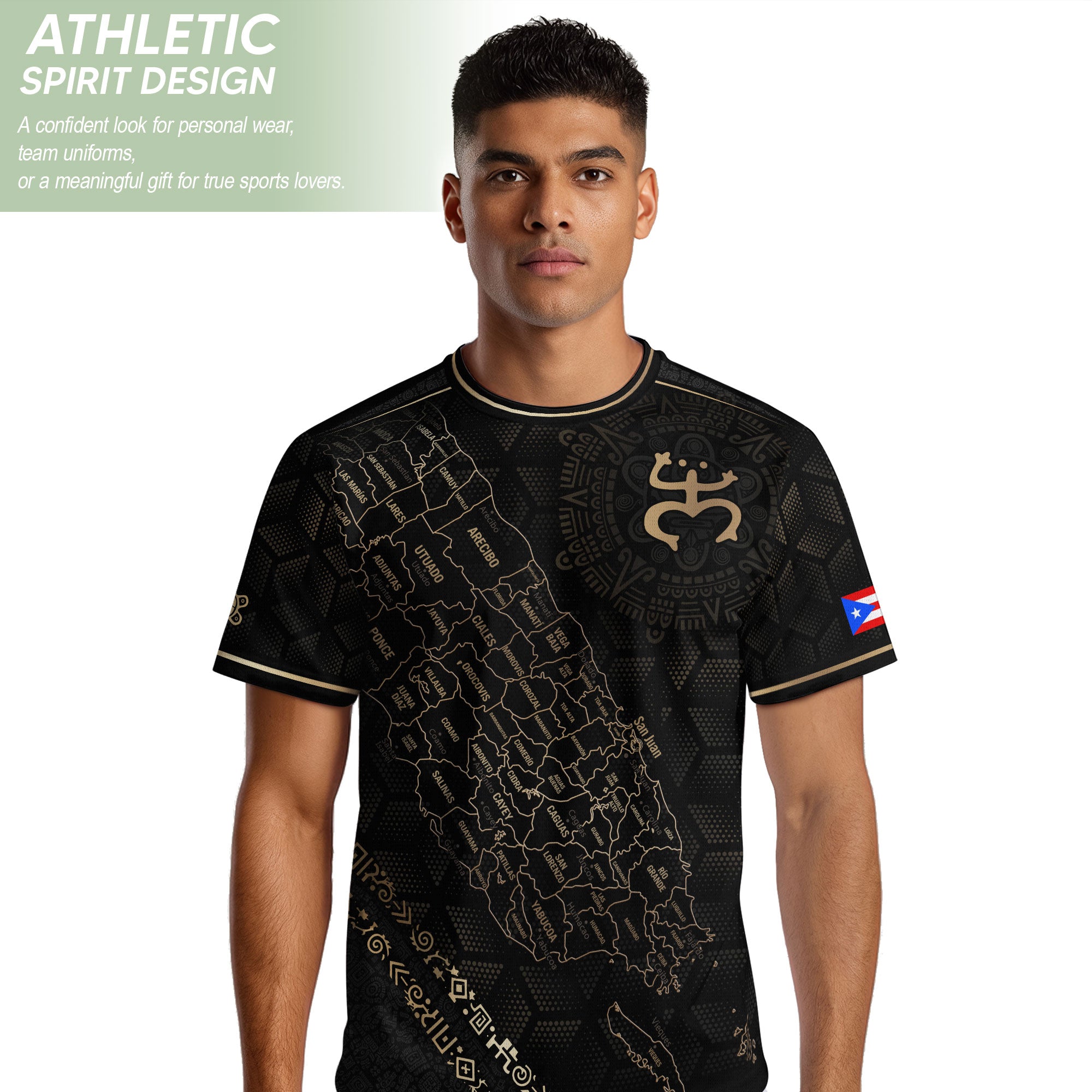 Puerto Rico Heritage Orgullo Boricua Black Gold Detailed Island Map Coqui Soccer Jersey