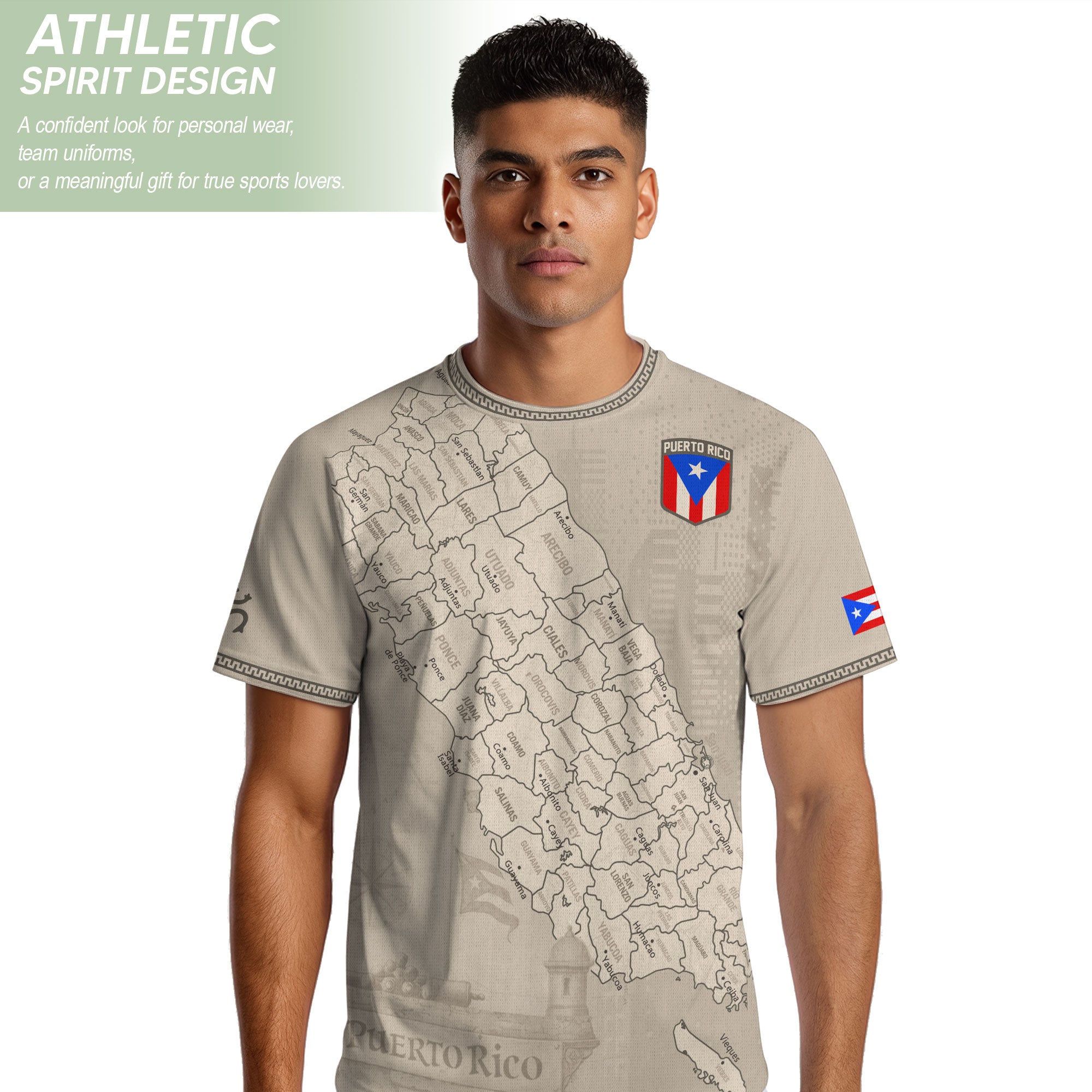 Puerto Rico Heritage Orgullo Boricua Beige Detailed Island Map Culture Soccer Jersey