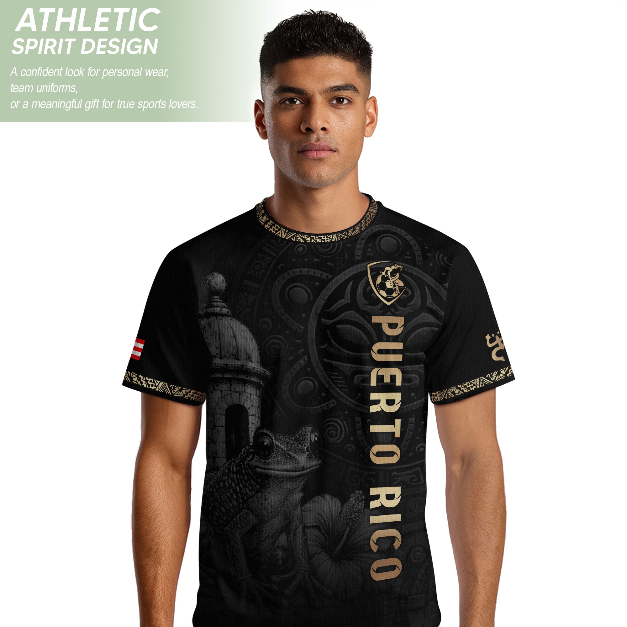 Camiseta de fútbol con máscara taína boricua azul marino de Puerto Rico, bandera tribal, orgullo nacional