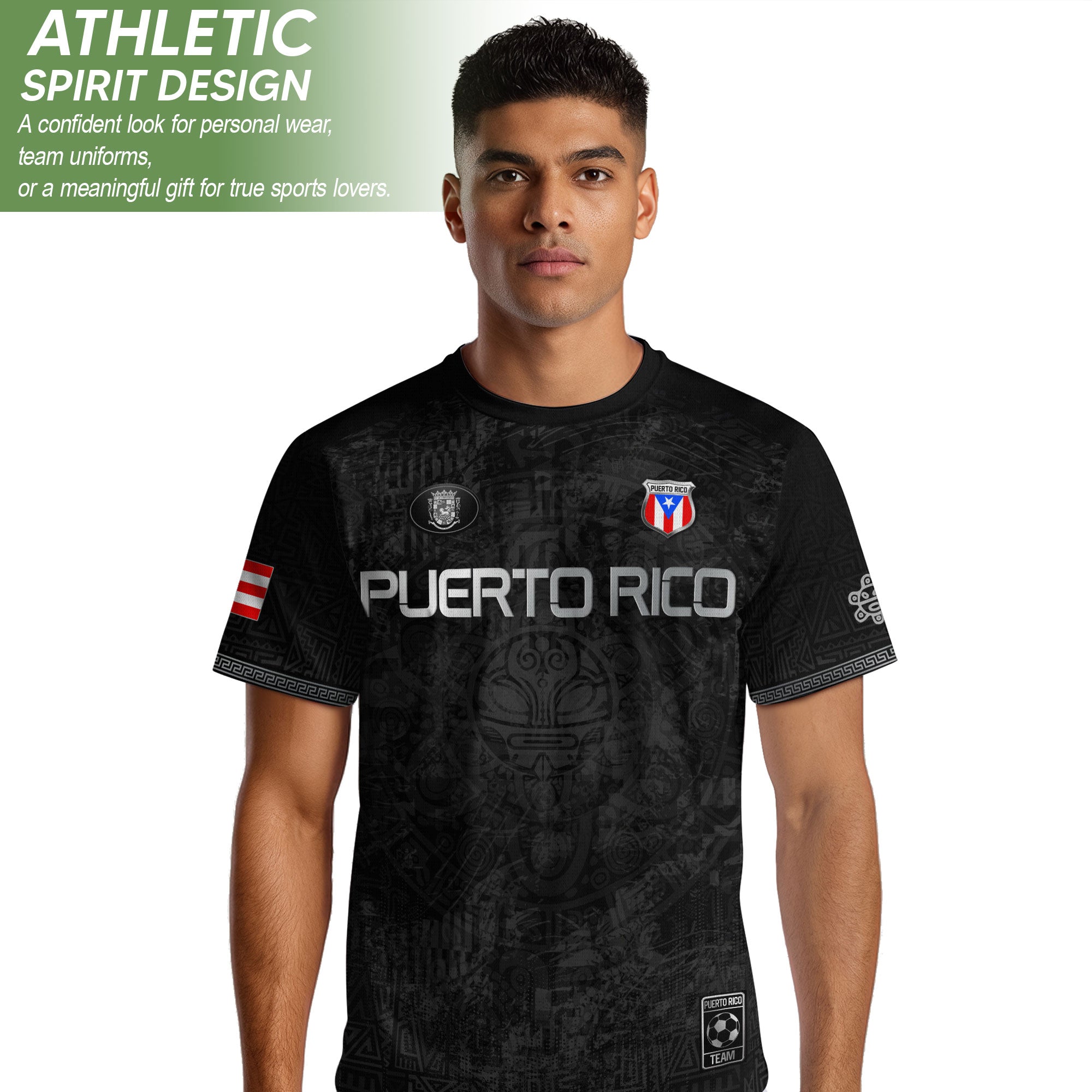 Black Puerto Rico Soccer Jersey Taino Tribal Design & Coqui Emblem Edition