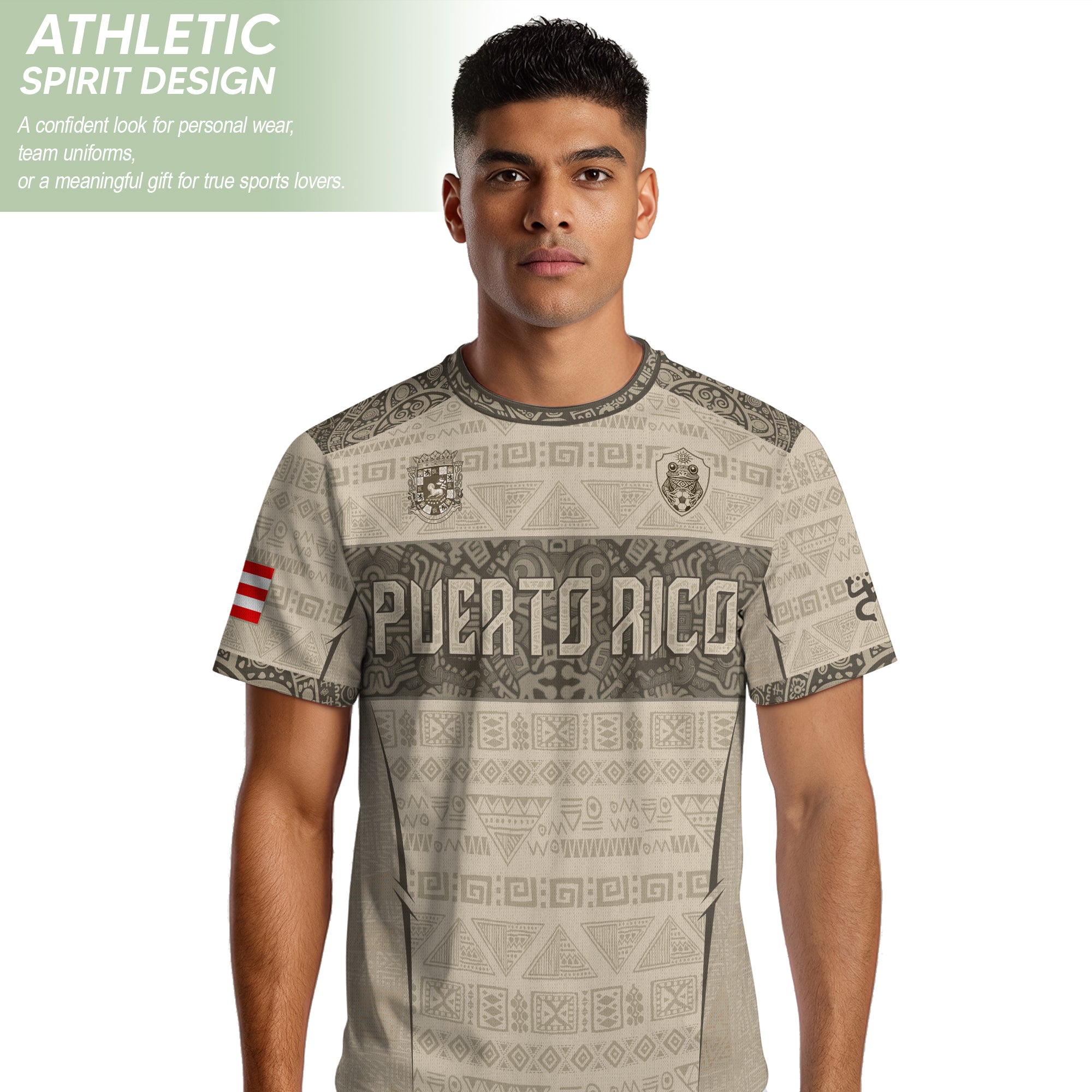 Puerto Rico Soccer Jersey Sandstone - Taino Sun Tribal Pattern - Beige Football Shirt