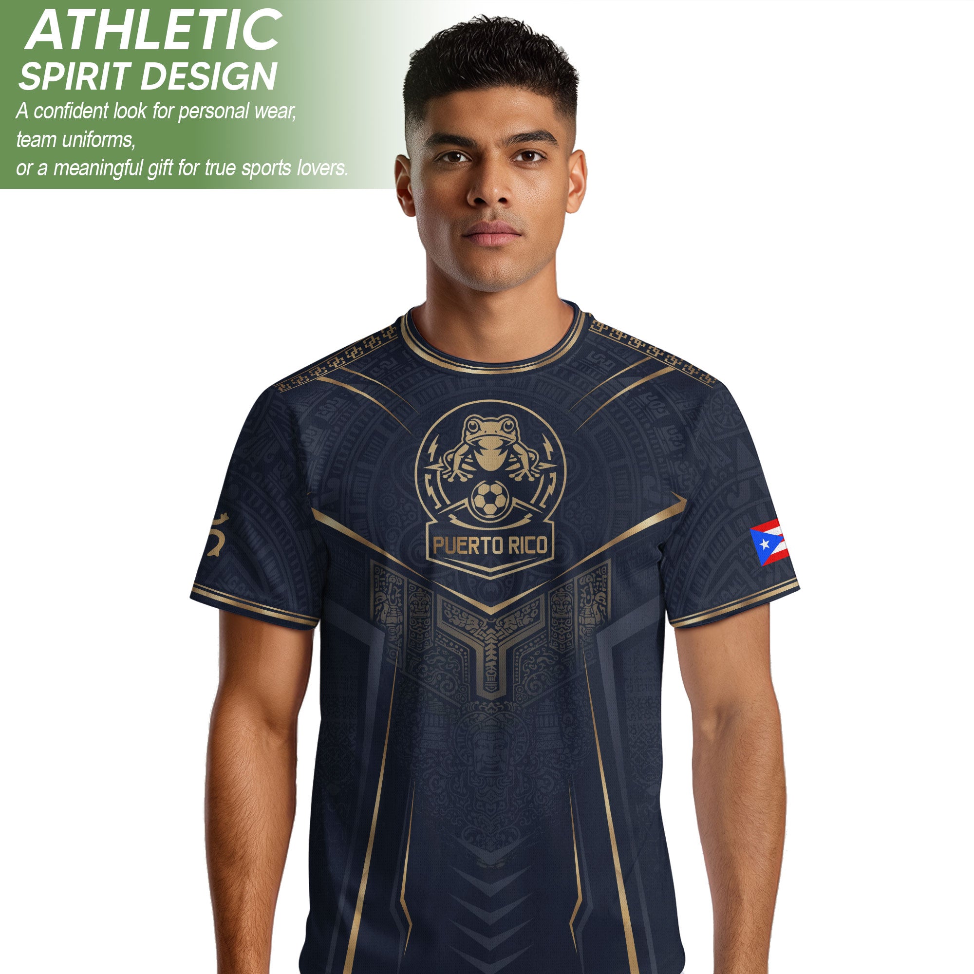 Puerto Rico Soccer Jersey - Navy Gold Taino Coqui Frog Crest Heritage Football Shirt