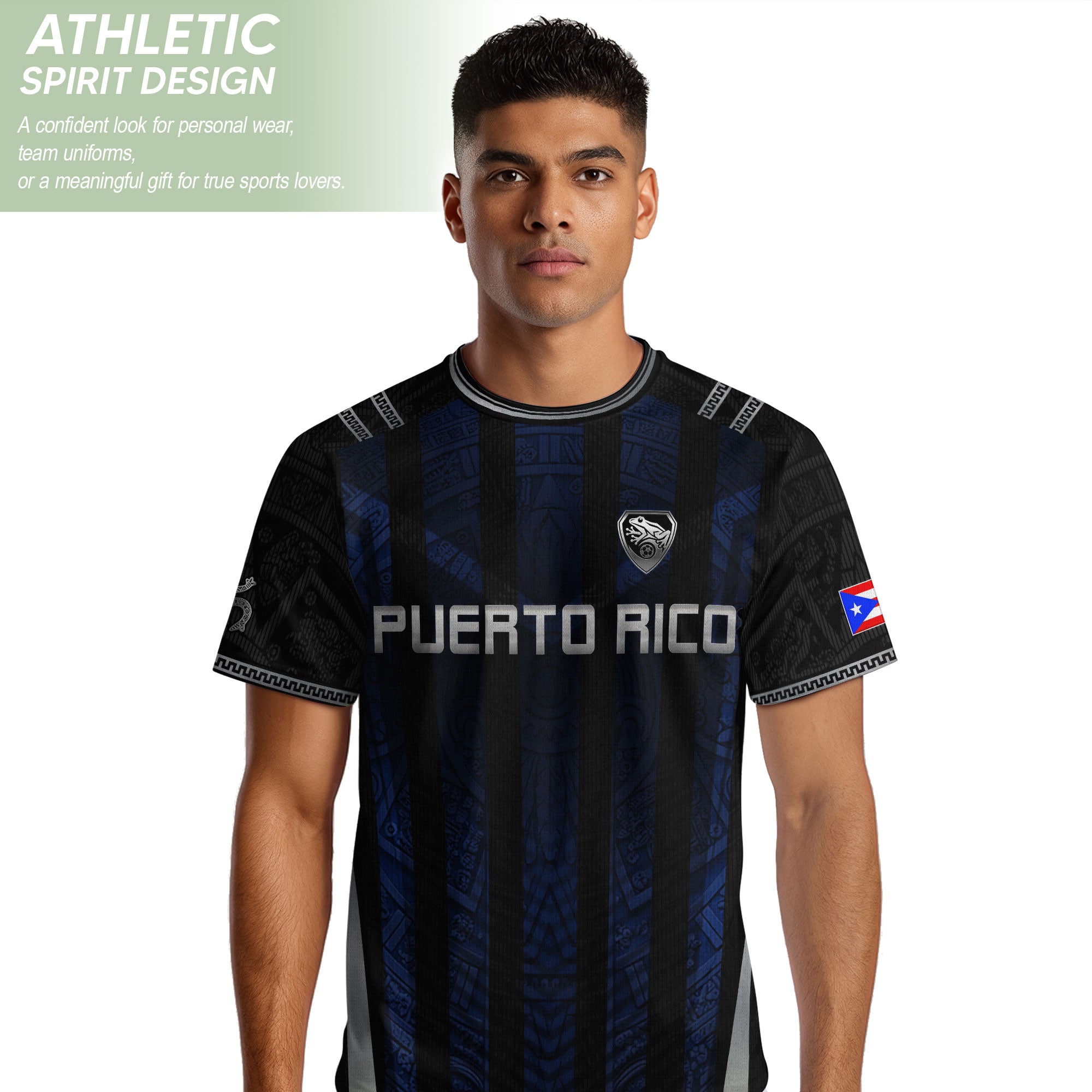 Puerto Rico Soccer Jersey - Midnight Navy & Black Taino Sun Symbol Midnight Blue Training Jersey