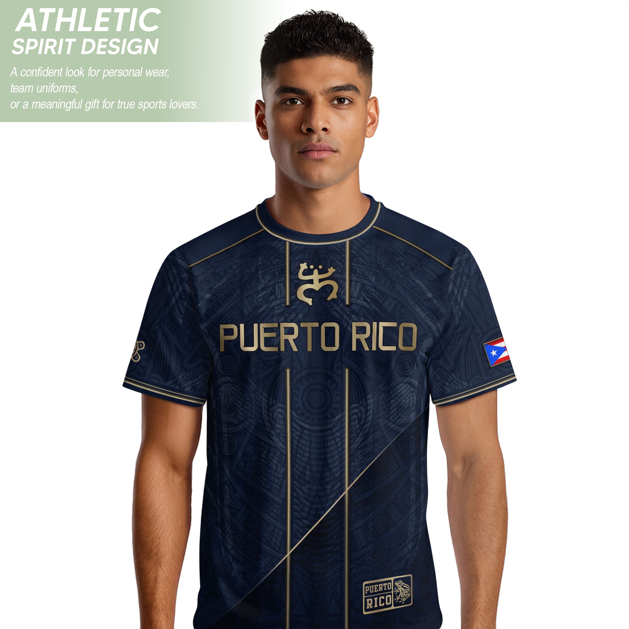 Puerto Rico Soccer Jersey - Elite Navy Gold Taino Pattern Boricua Pride Top