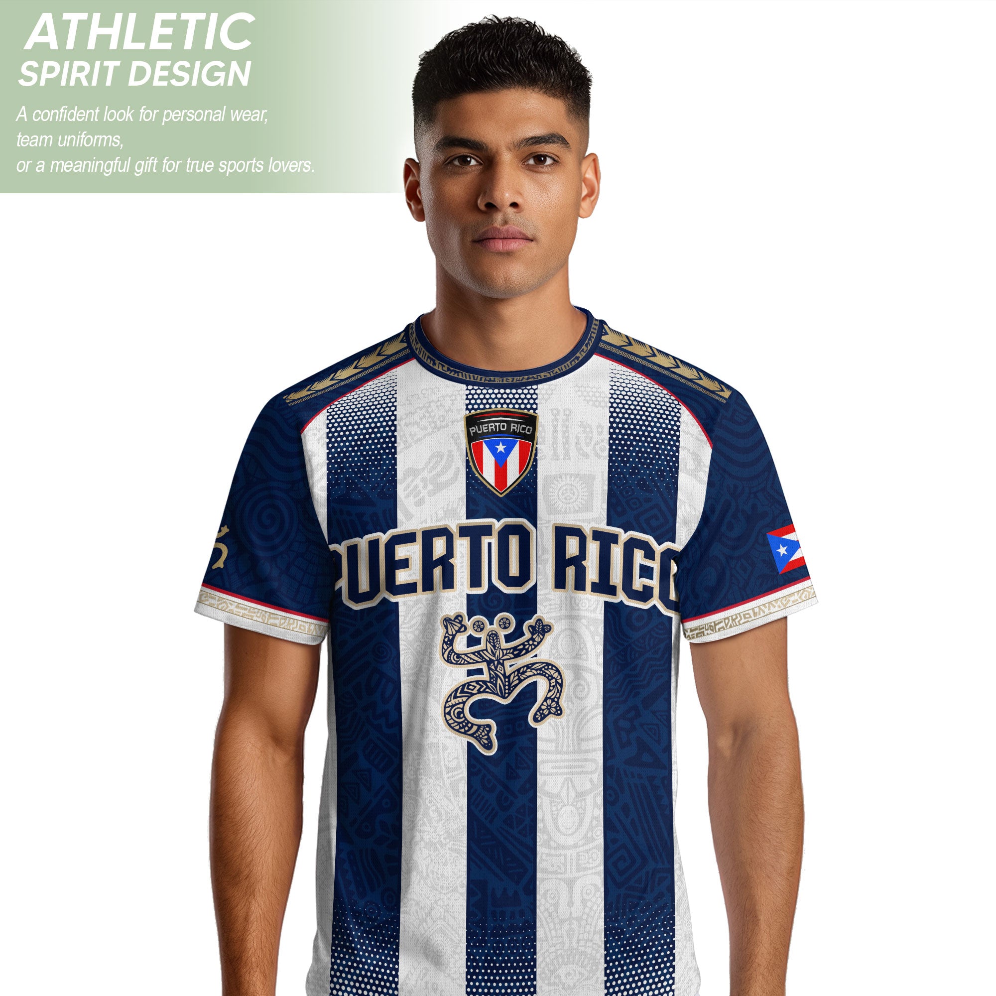 Puerto Rico Soccer Jersey Shirt Blue White Striped Boricua Football Fan Jersey Unisex