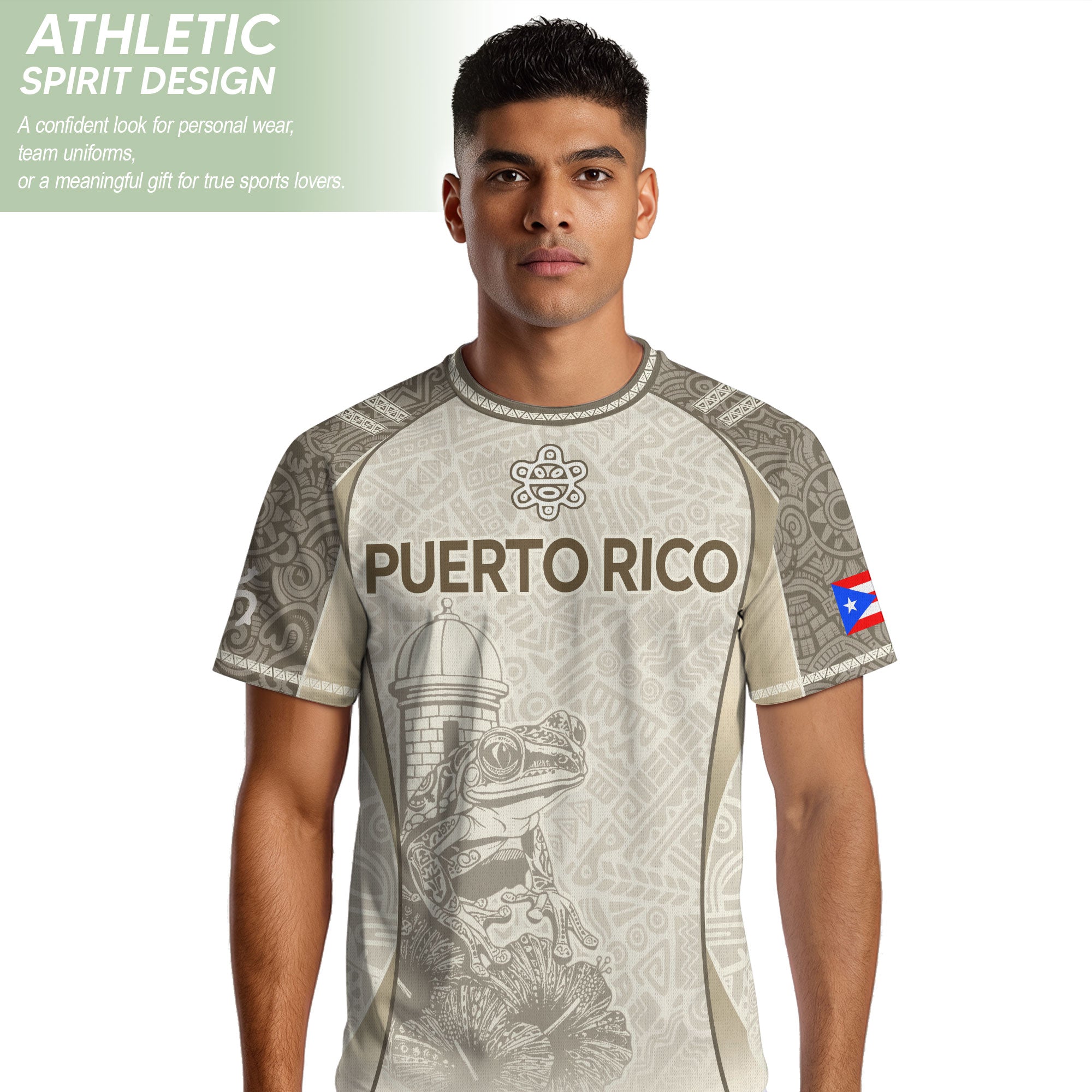 Puerto Rico Beige Soccer Jersey Coqui Tribal Boricua Pride Football Shirt Unisex