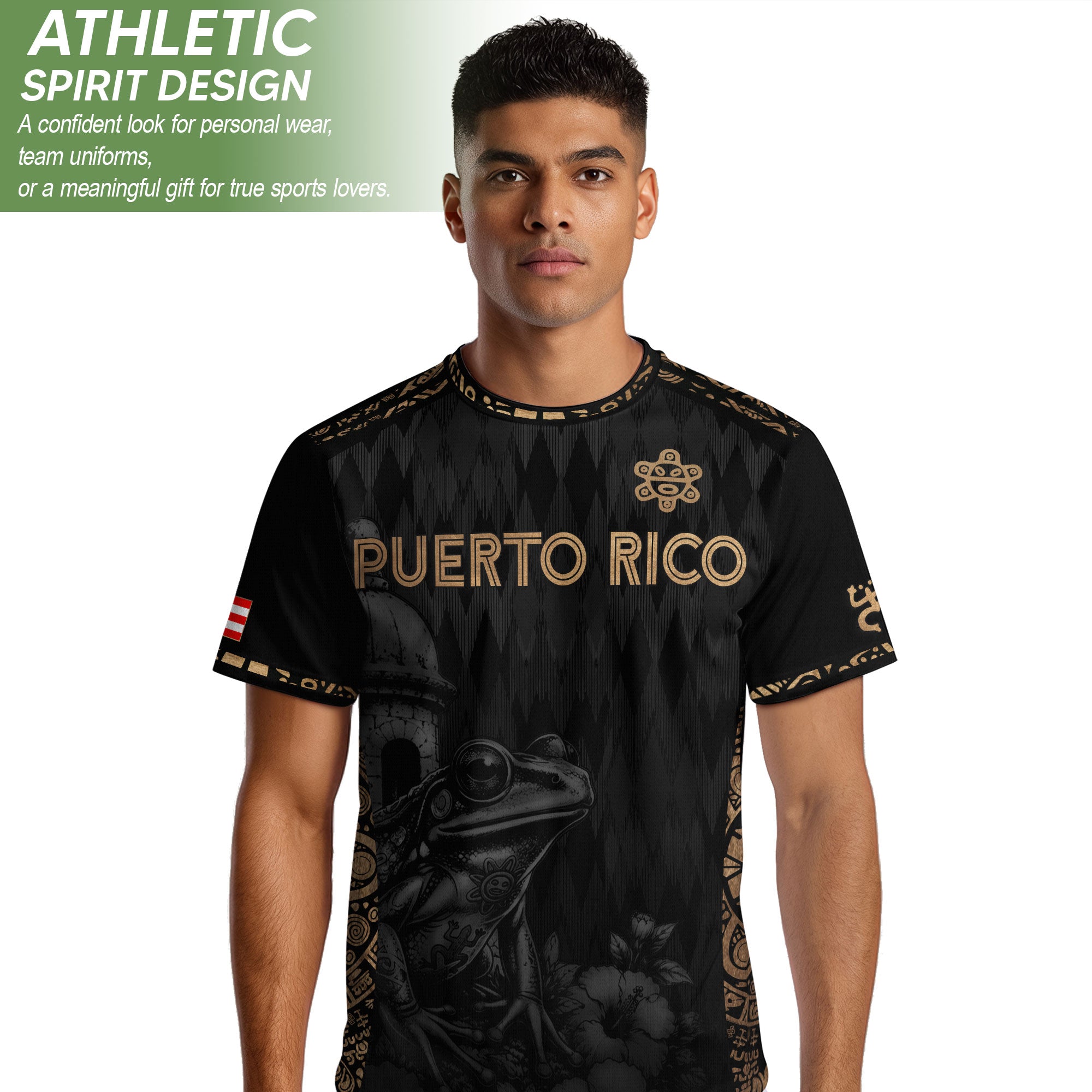 Camiseta de fútbol con máscara taína boricua azul marino de Puerto Rico, bandera tribal, orgullo nacional