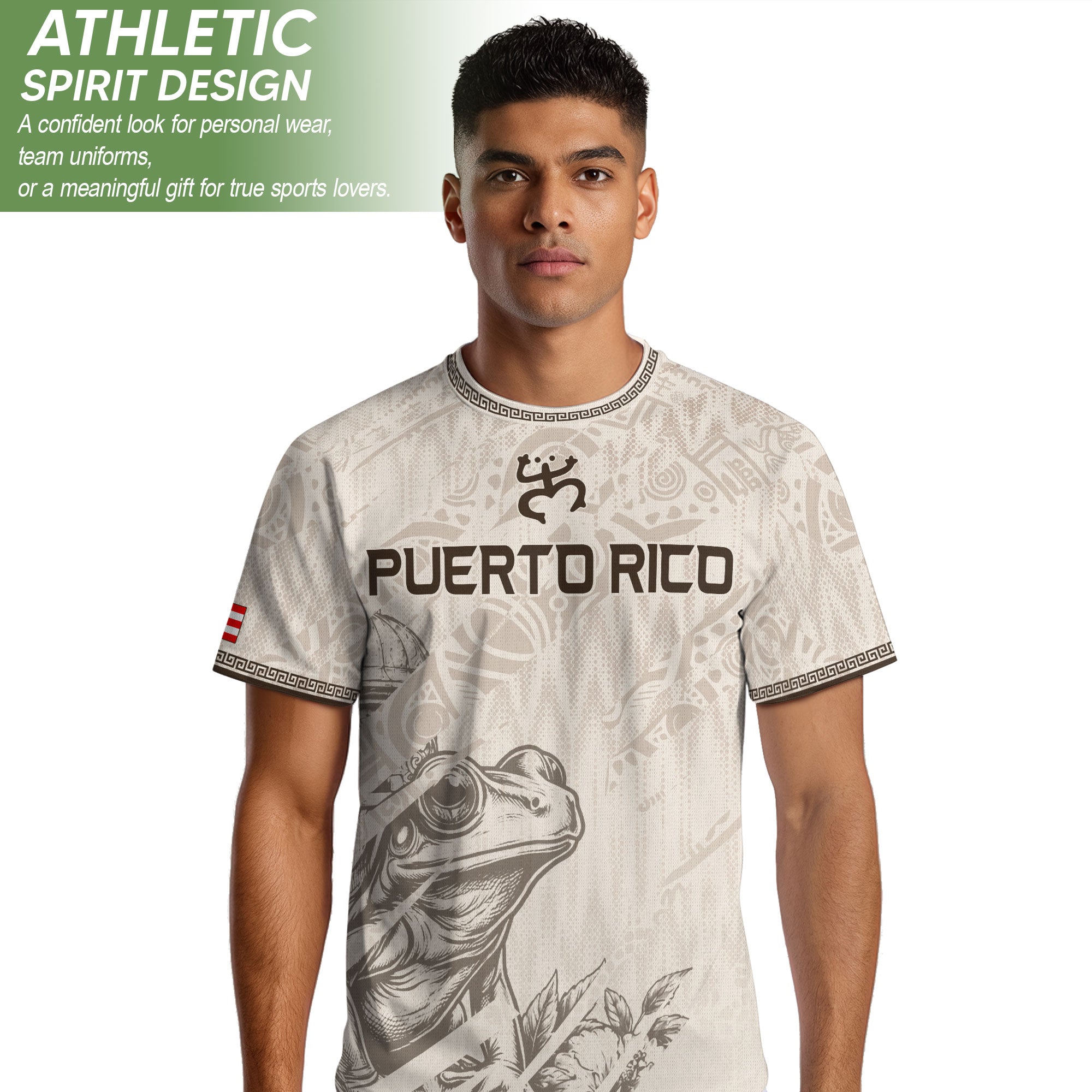 Puerto Rico Soccer Jersey Beige Taino Turtle El Morro Fortress Coqui Frog Shirt