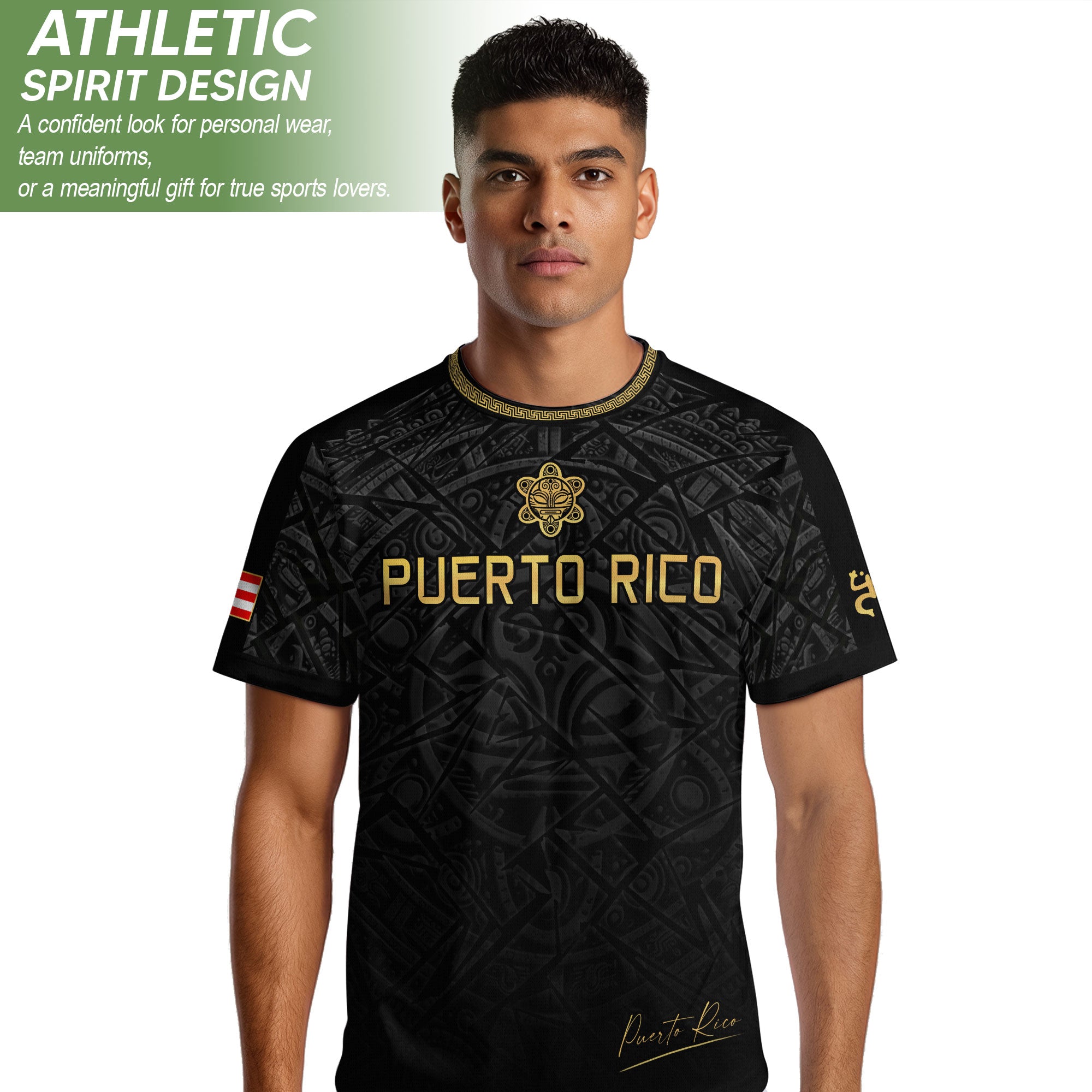 Puerto Rico Soccer Jersey Black Gold Taino Turtle Tribal Apparel Boricua Football Shirt