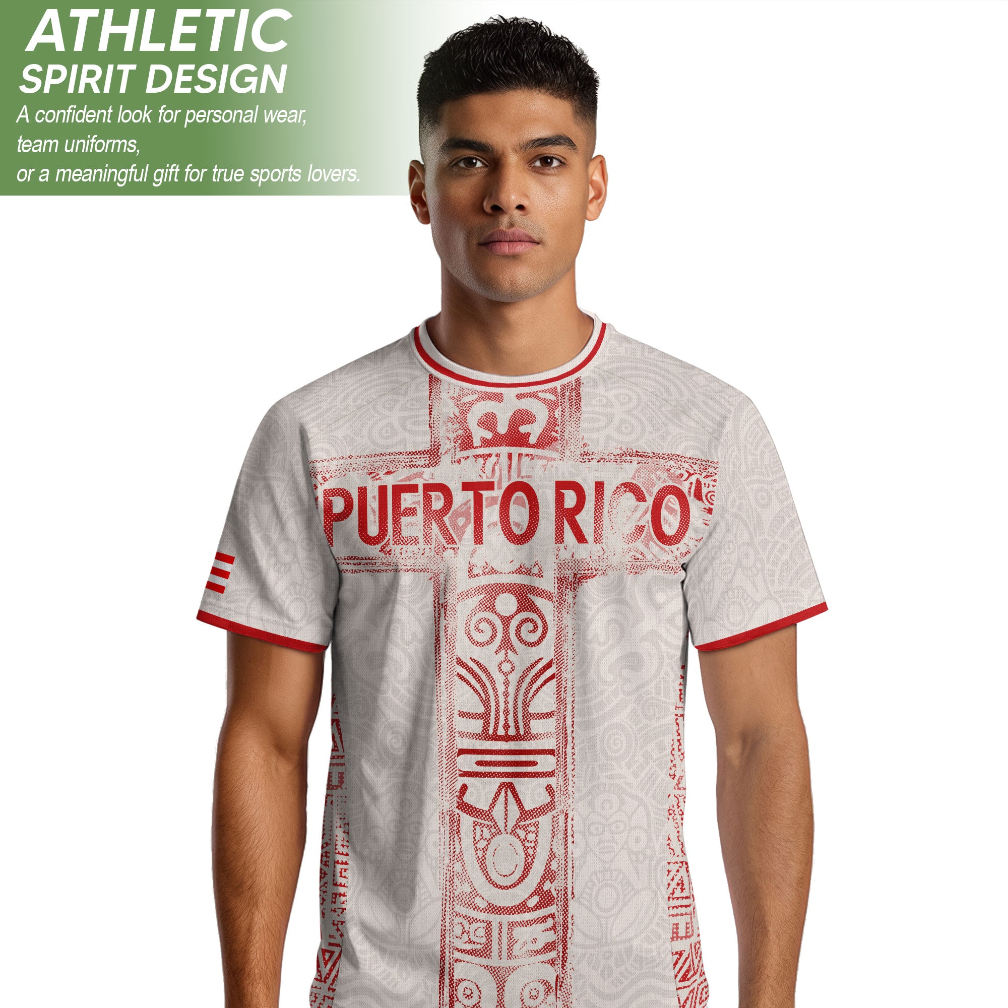 Puerto Rico Soccer Jersey Beige Red Taino Cross Turtle Tribal Pride Apparel