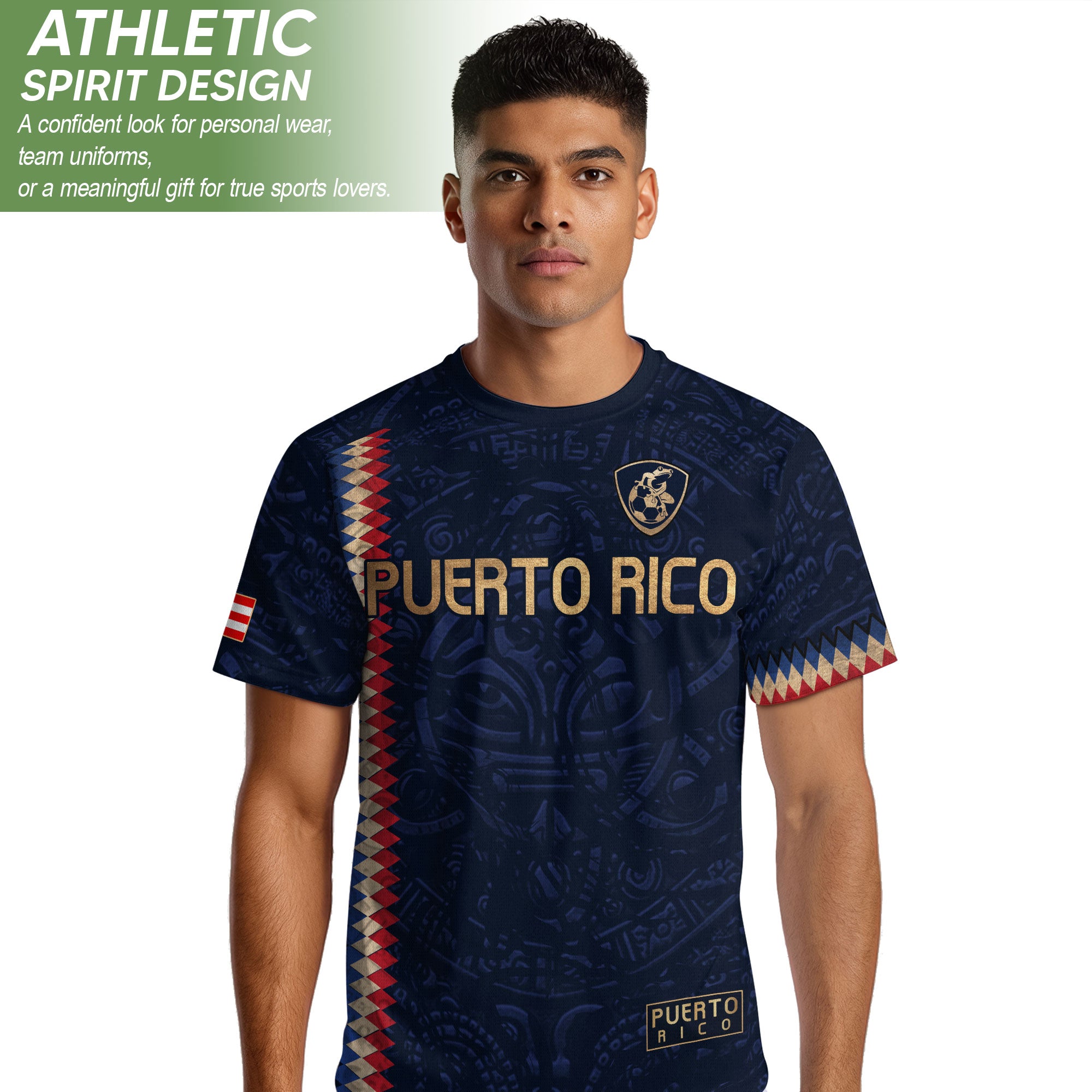 Puerto Rico Soccer Jersey Taino Turtle Navy Gold Chevron Pride Sportswear Tee