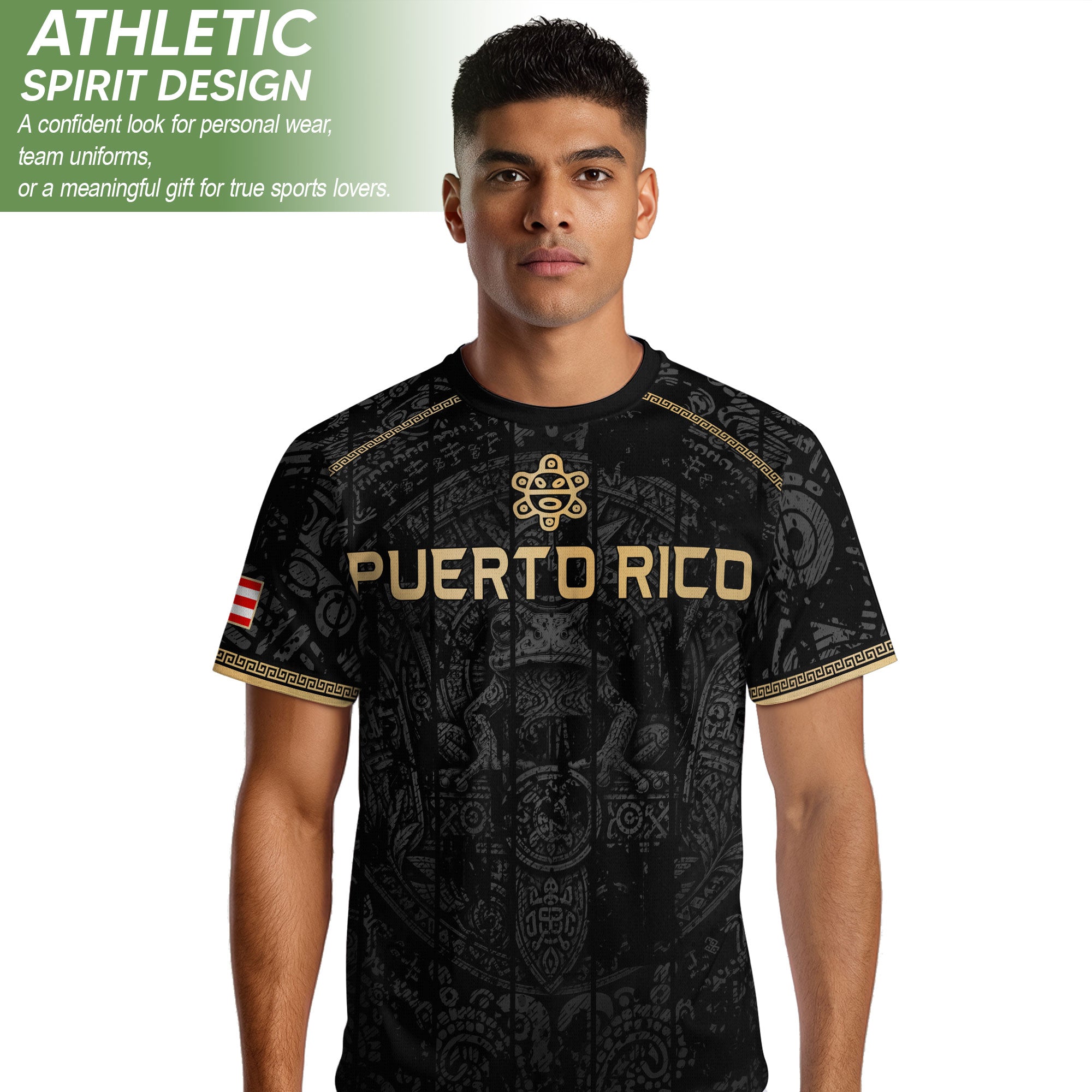 Puerto Rico Soccer Jersey Taino Turtle Coqui Frog Gold Graphic Tee Black Heritage