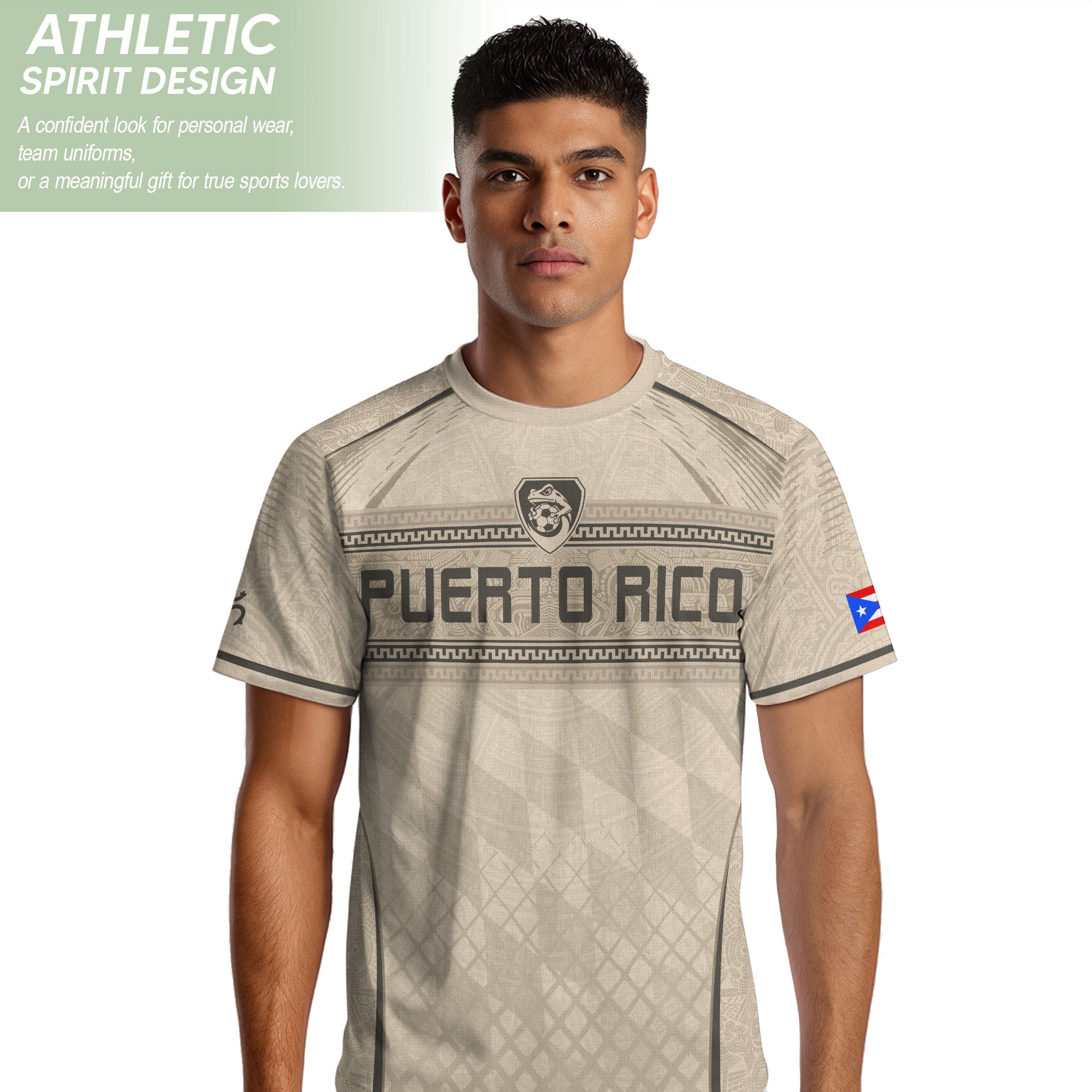 Puerto Rico Jersey - Beige Coqui Frog & Taino Tribal Pattern Sportswear Shirt