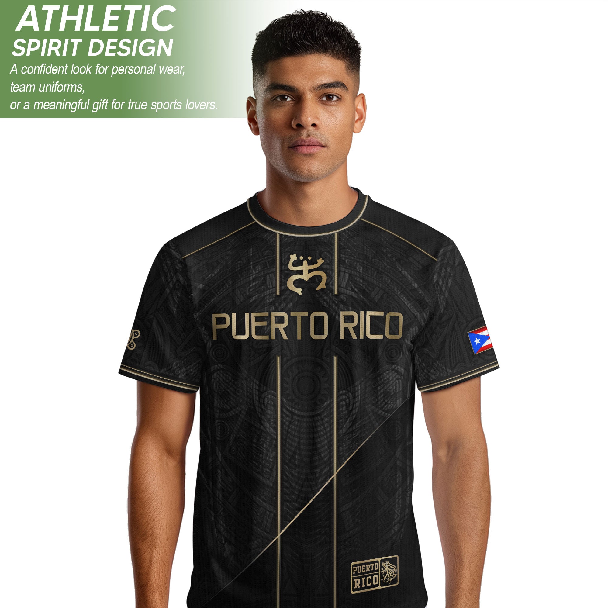 Puerto Rico Soccer Jersey Taino Coquí Black Gold Flag Football Shirt Men Women Gift