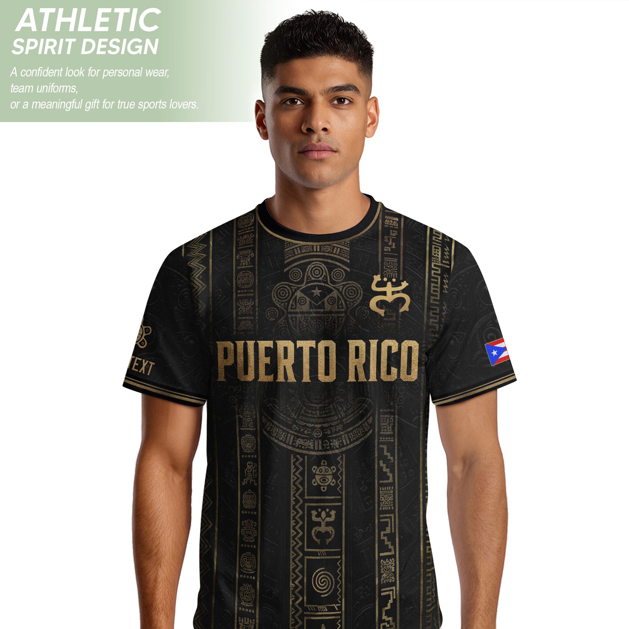 Puerto Rico Soccer Jersey Taino Petroglyph Black Gold Personalized Football Shirt