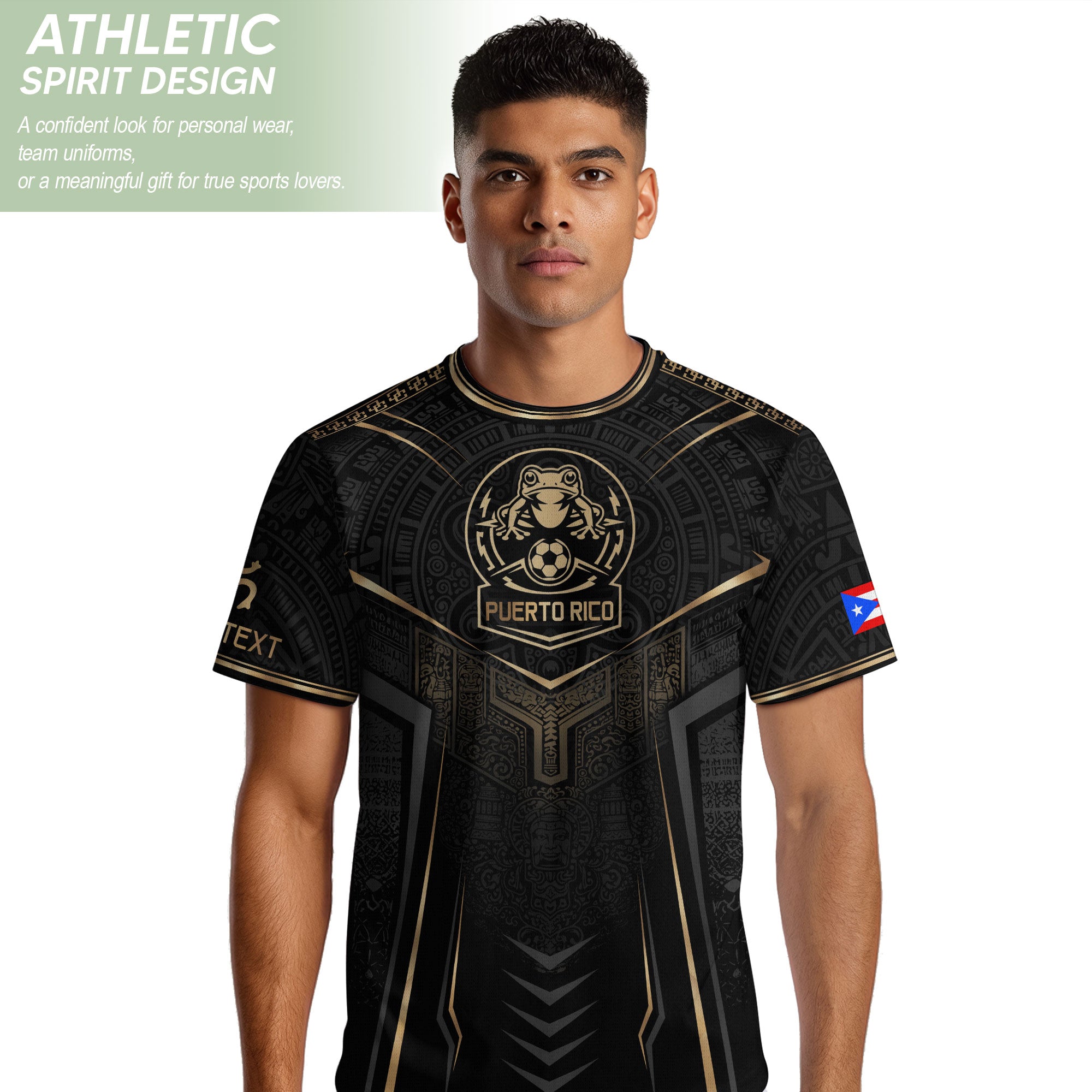 Custom Black Puerto Rico Soccer Jersey Taino Coqui Gold Frog Football Shirt