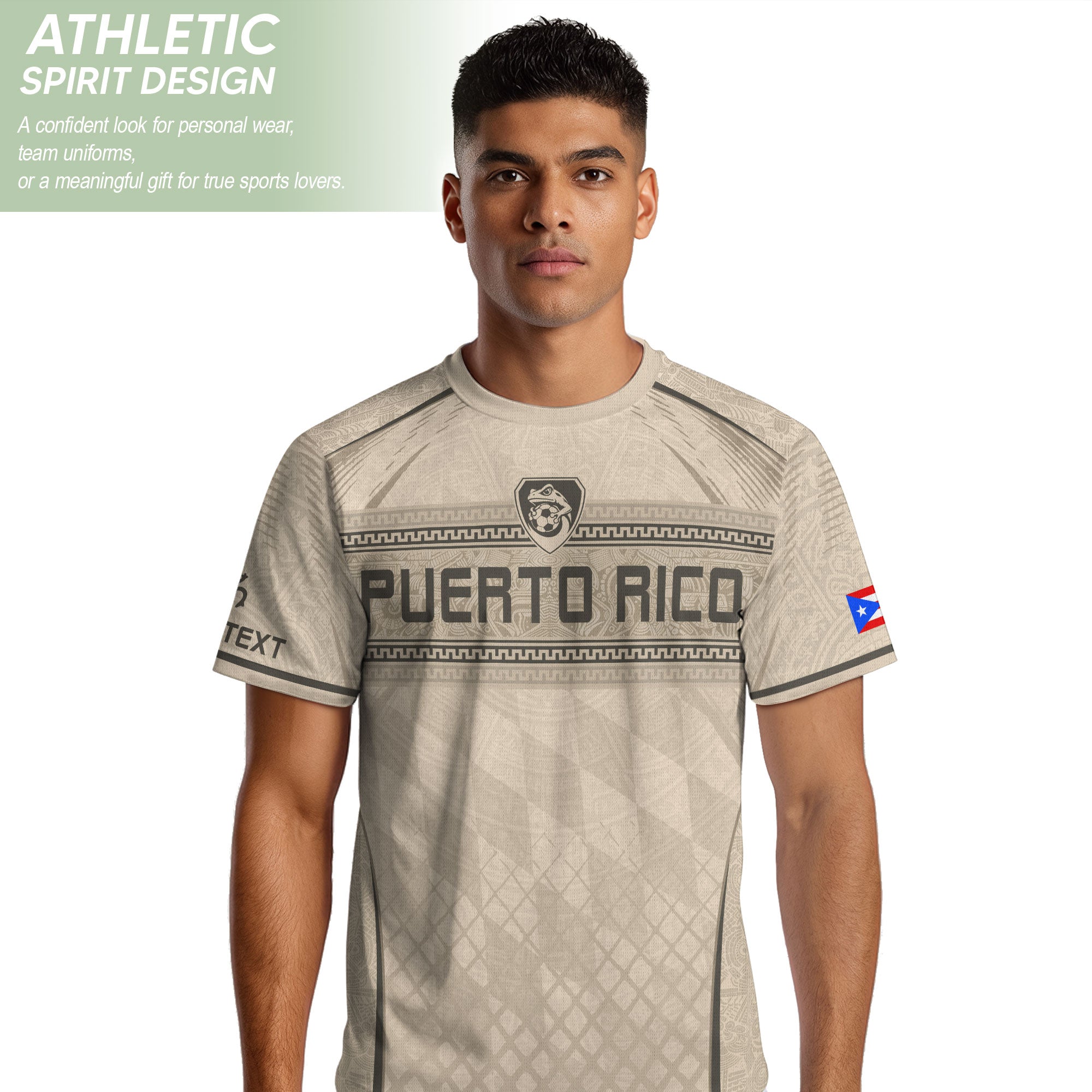 Personalized Beige Puerto Rico Soccer Jersey Taino Pattern Football Shirt