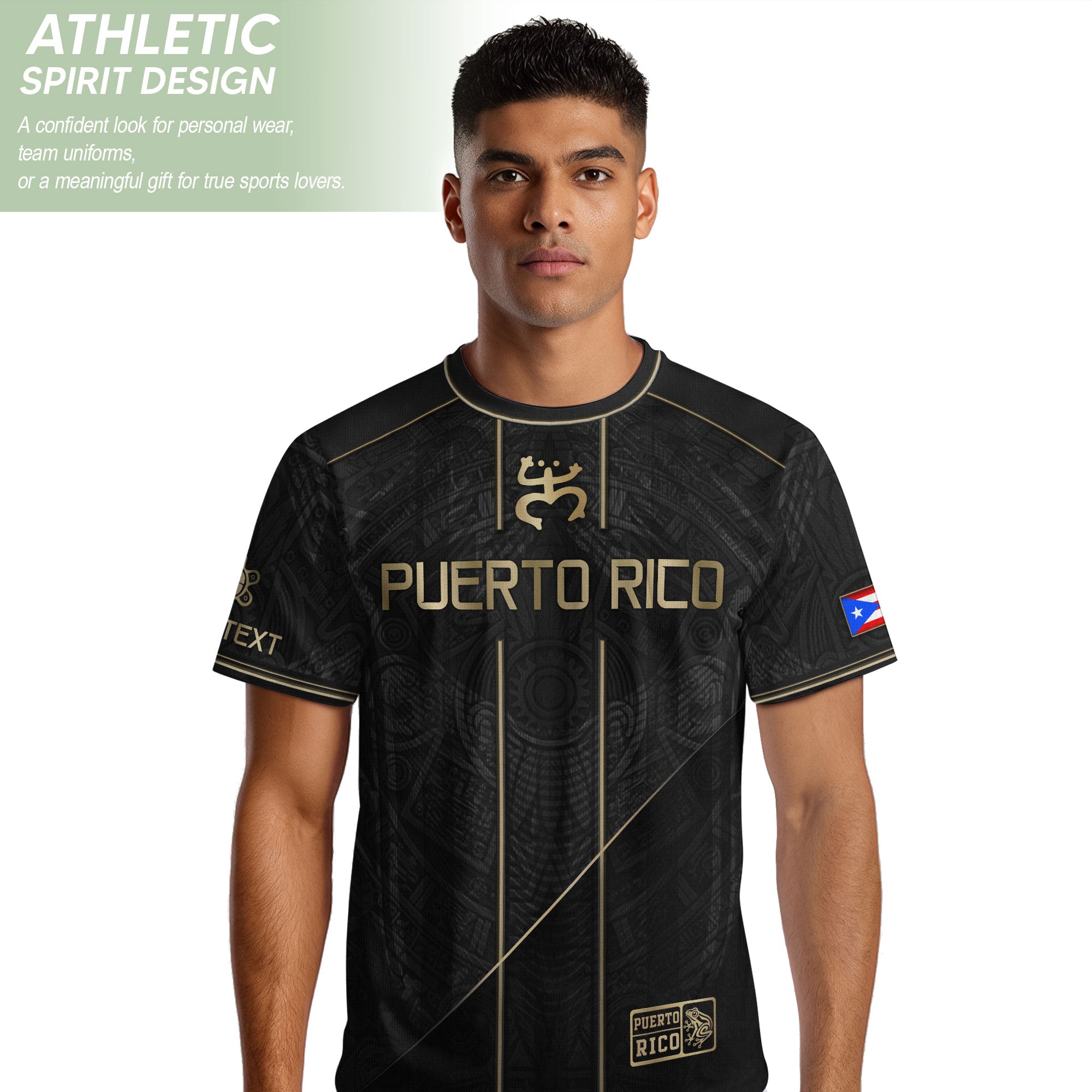 Puerto Rico Soccer Jersey Black Gold Taino Symbol Personalized Football Shirt