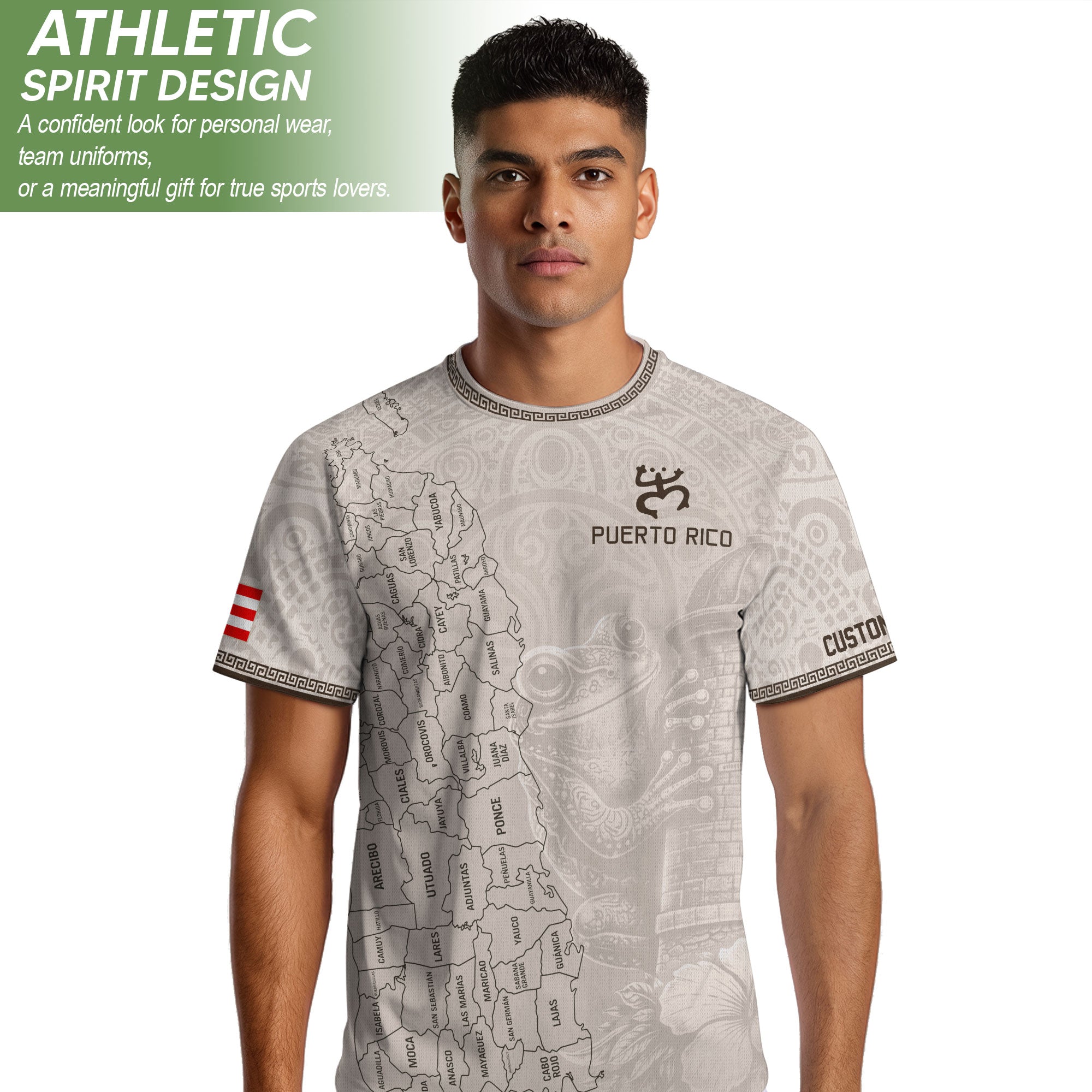 Beige Puerto Rico Soccer Jersey Map Coqui Frog Boricua Pride Personalized Shirt