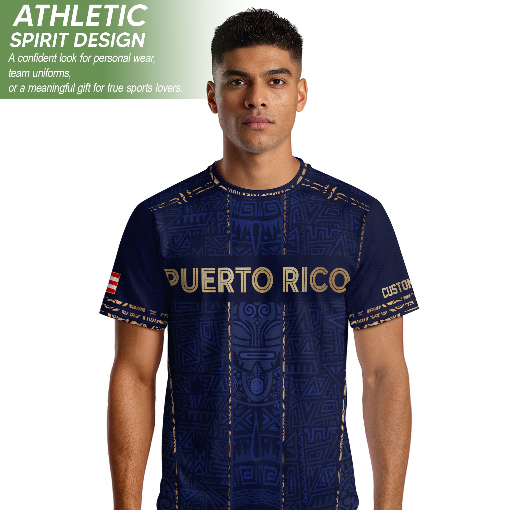 Custom Puerto Rico Soccer Jersey Navy Gold Taino Symbols Boricua Pride