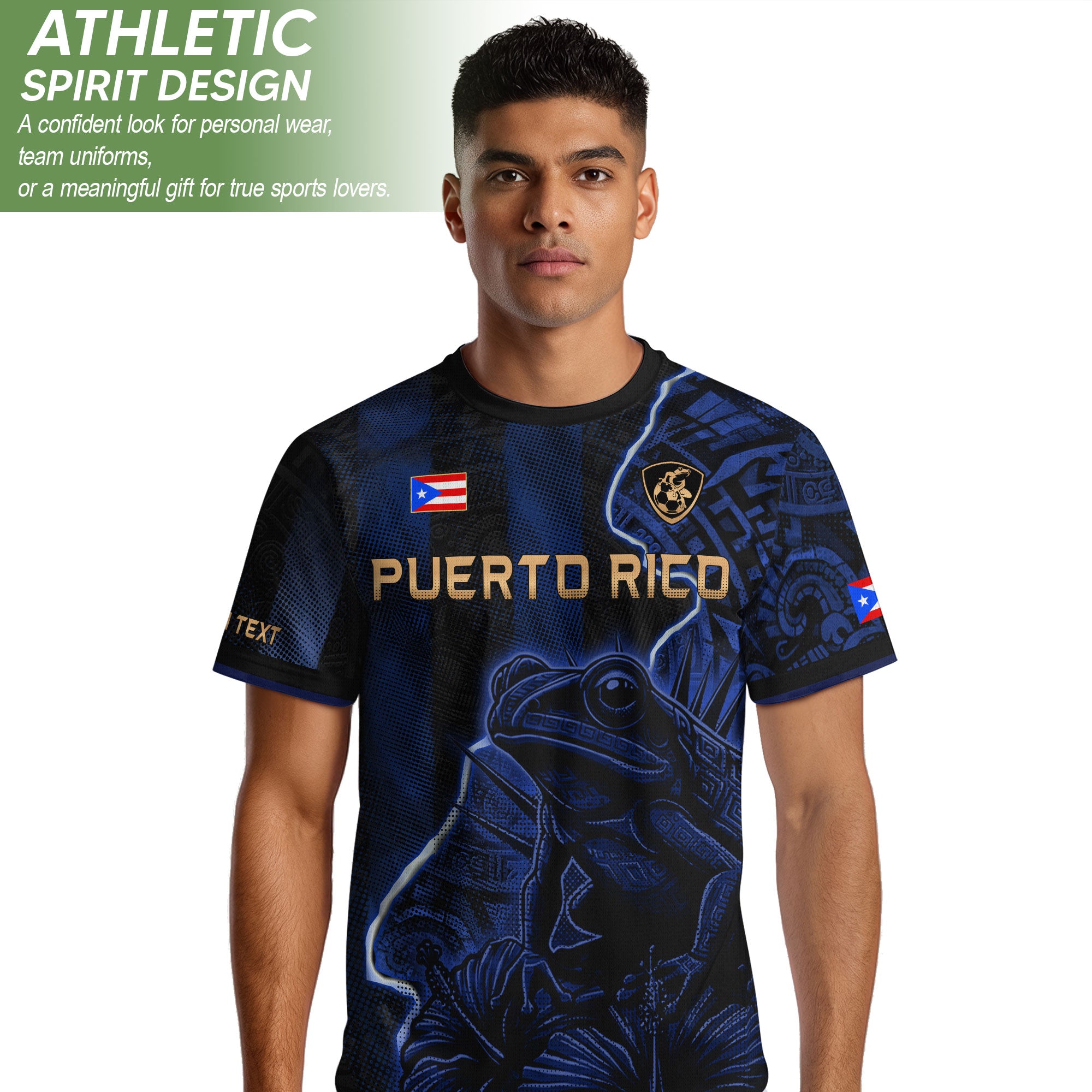Custom Name Puerto Rico Jersey Lightning Navy Coqui Frog Sportswear