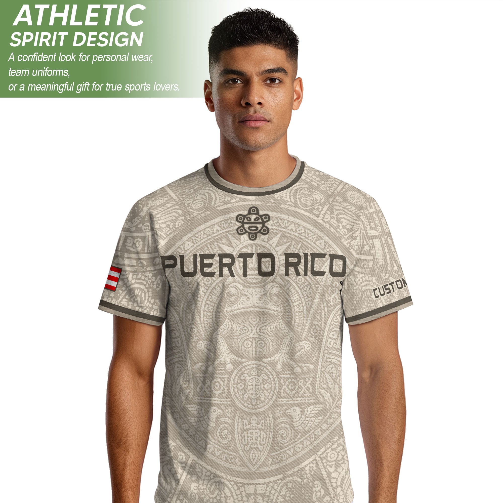 Camiseta de fútbol con máscara taína boricua azul marino de Puerto Rico, bandera tribal, orgullo nacional